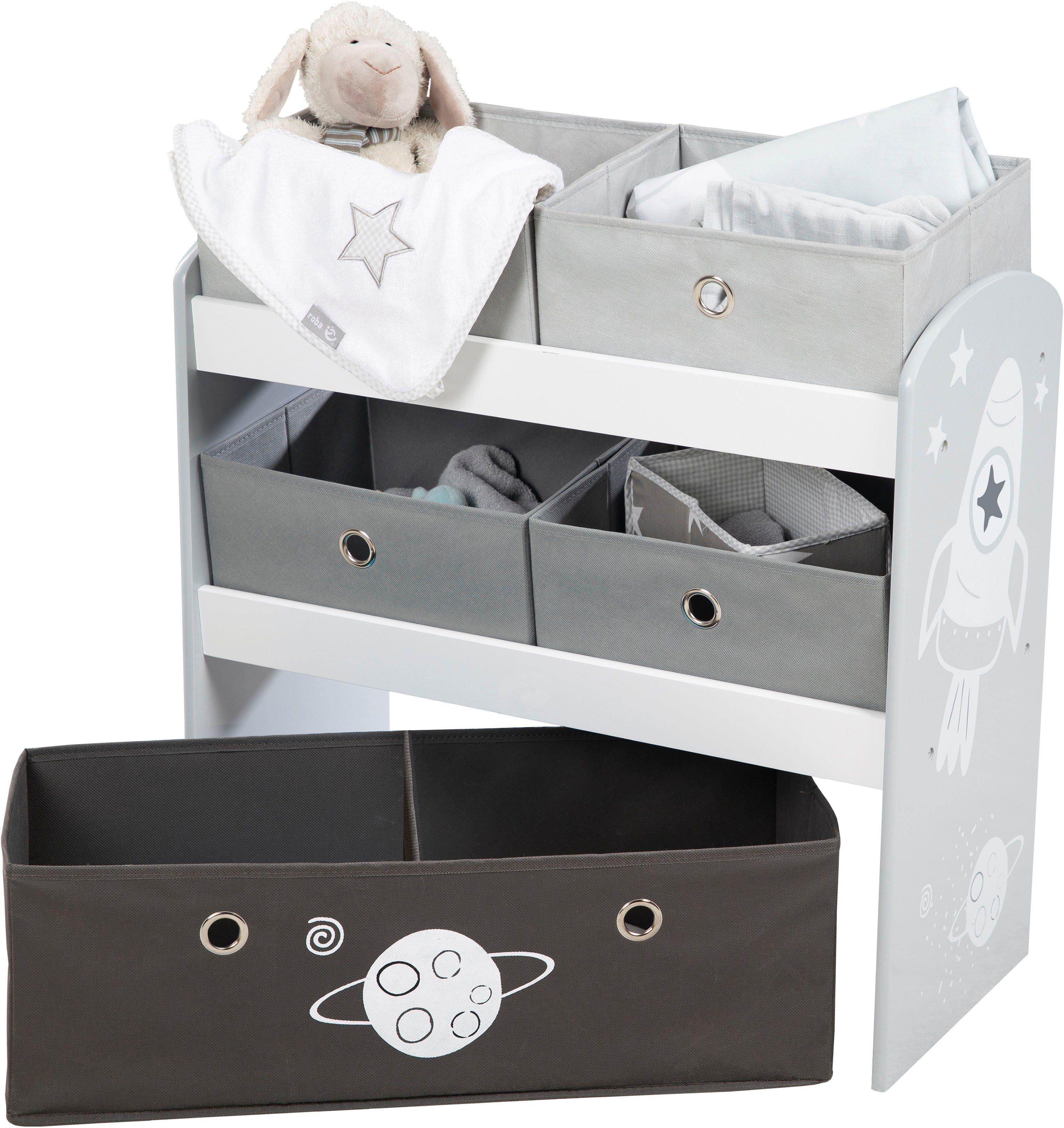 Roba® Kinderrek Raket, grijs inclusief 5 stoffen dozen in 2 afmetingen