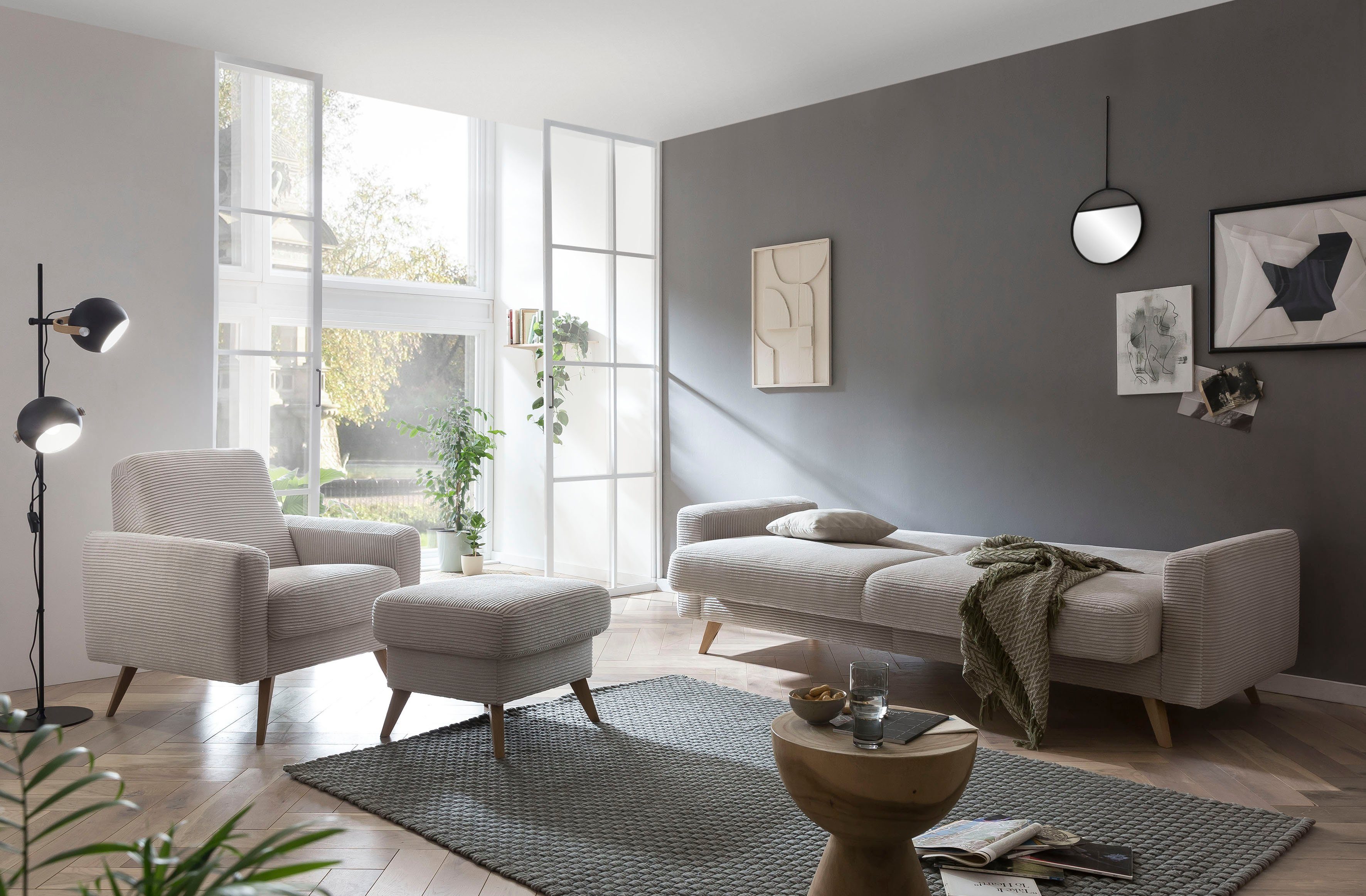 exxpo - sofa fashion 3-zitsbank Samso, elegant en comfortabel, actuele cord bekleding, kantelbank