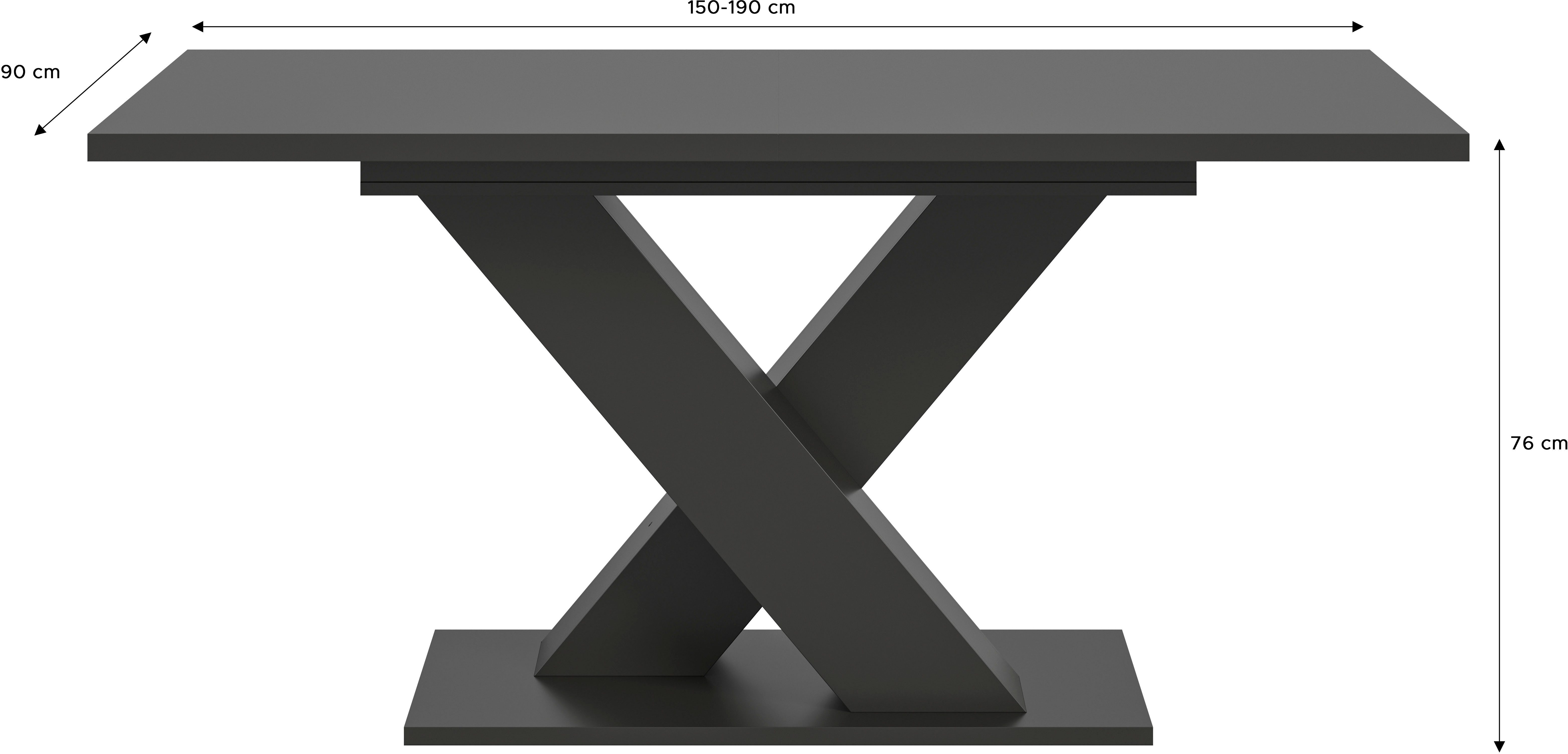 INOSIGN Eettafel Motus, uitschuifbaar 150 - 190 cm, inclusief 40 cm inlegplaat