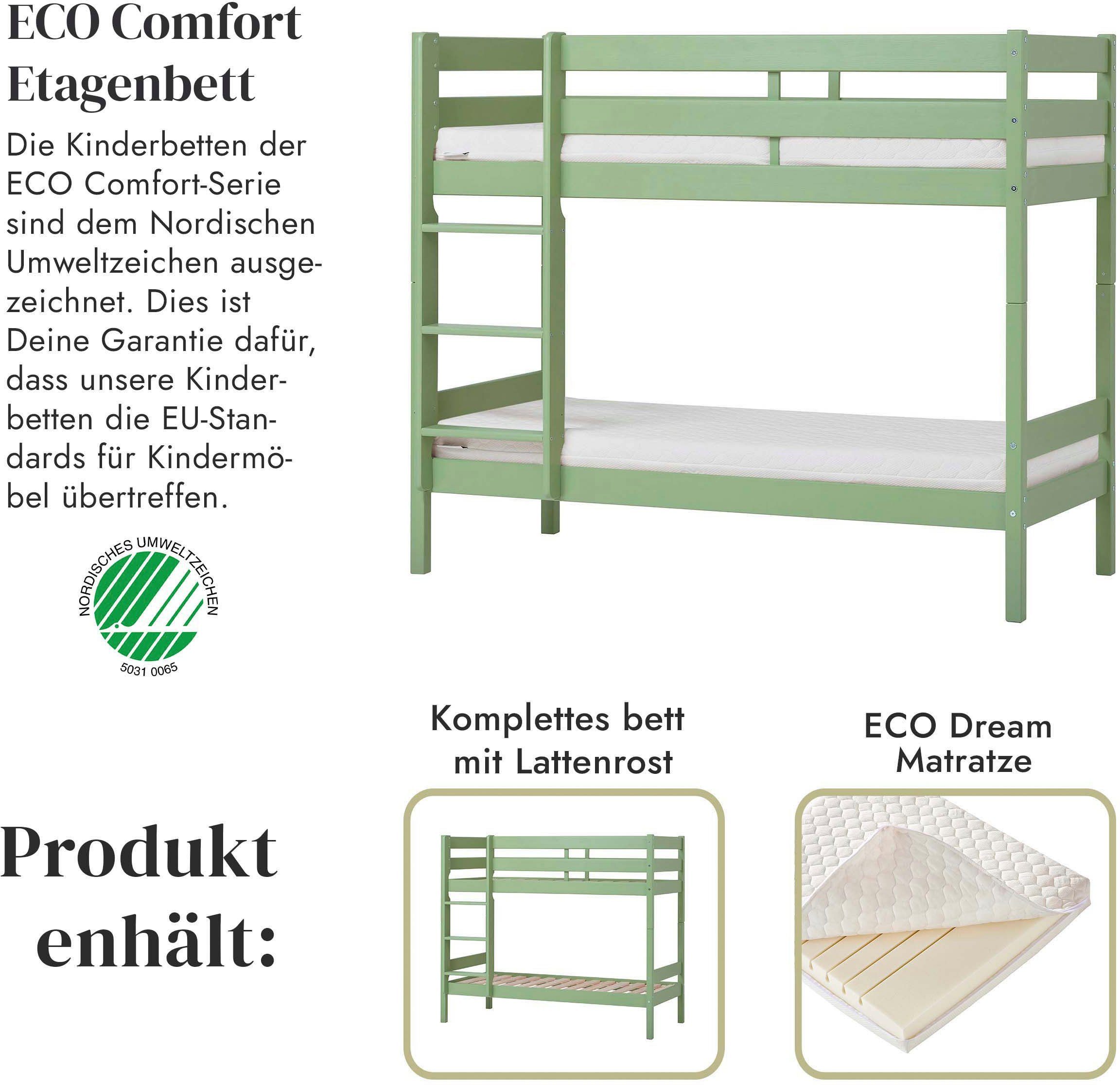 Hoppekids Stapelbed Eco comfort kinderbed 90x200 of 70x160 van massief hout in 4 kleuren