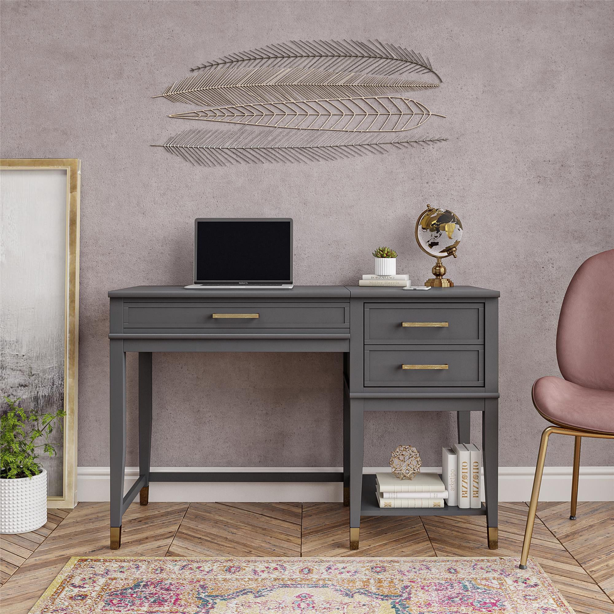 CosmoLiving by Cosmopolitan Bureau Westerleigh in hoogte verstelbaar, met 2 lades, benen massief hout, grepen van metaal (1 stuk)