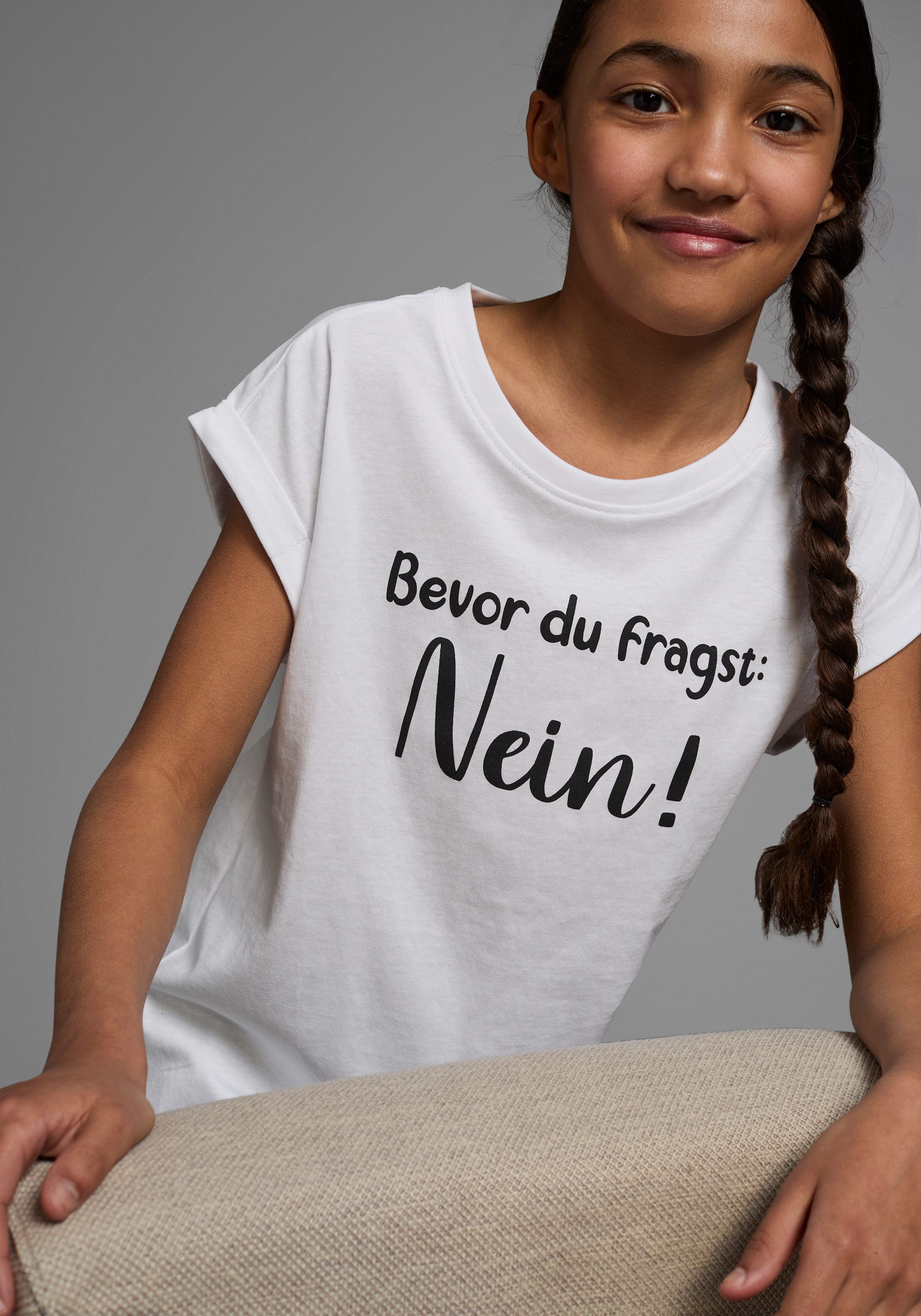 KIDSWORLD T-shirt Bevor Du fragst: NEIN! Korte mouwen, met print, ronde hals