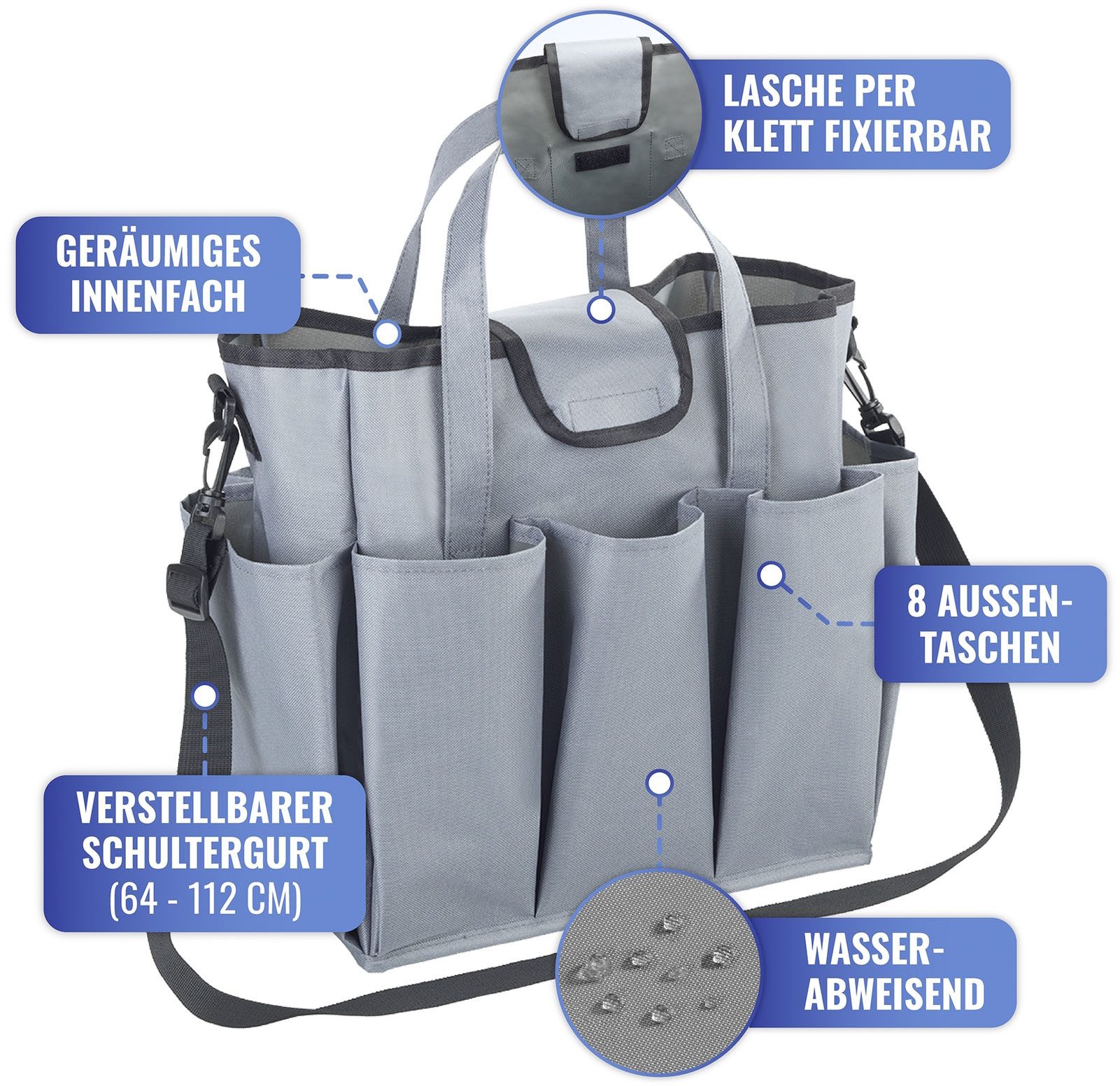 Maximex Organizer Universele caddy 8 zakken vouwbare draagtas voor thuis en onderweg, 15 liter