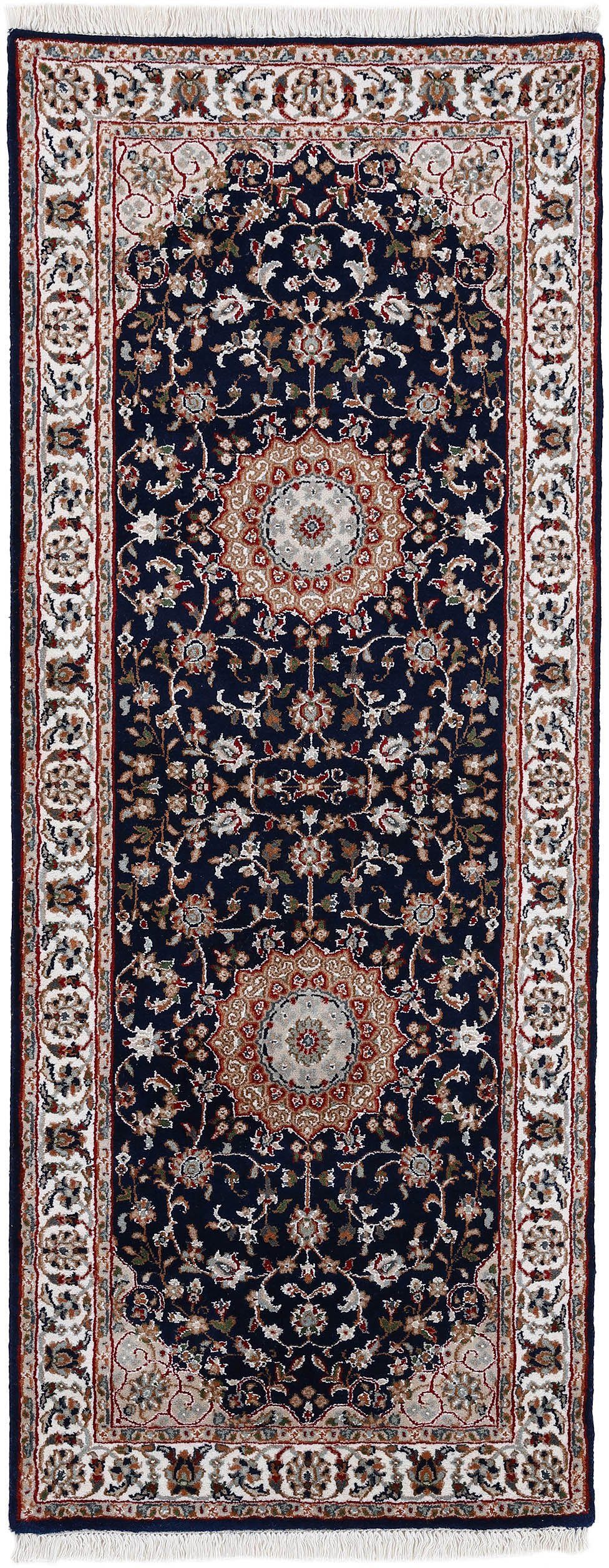 Woven Arts Loper Oosters tapijt Nain met de hand geknoopt, woonkamer, zuivere wol lopers maat 80 cm x 250 cm x 15 mm blauw