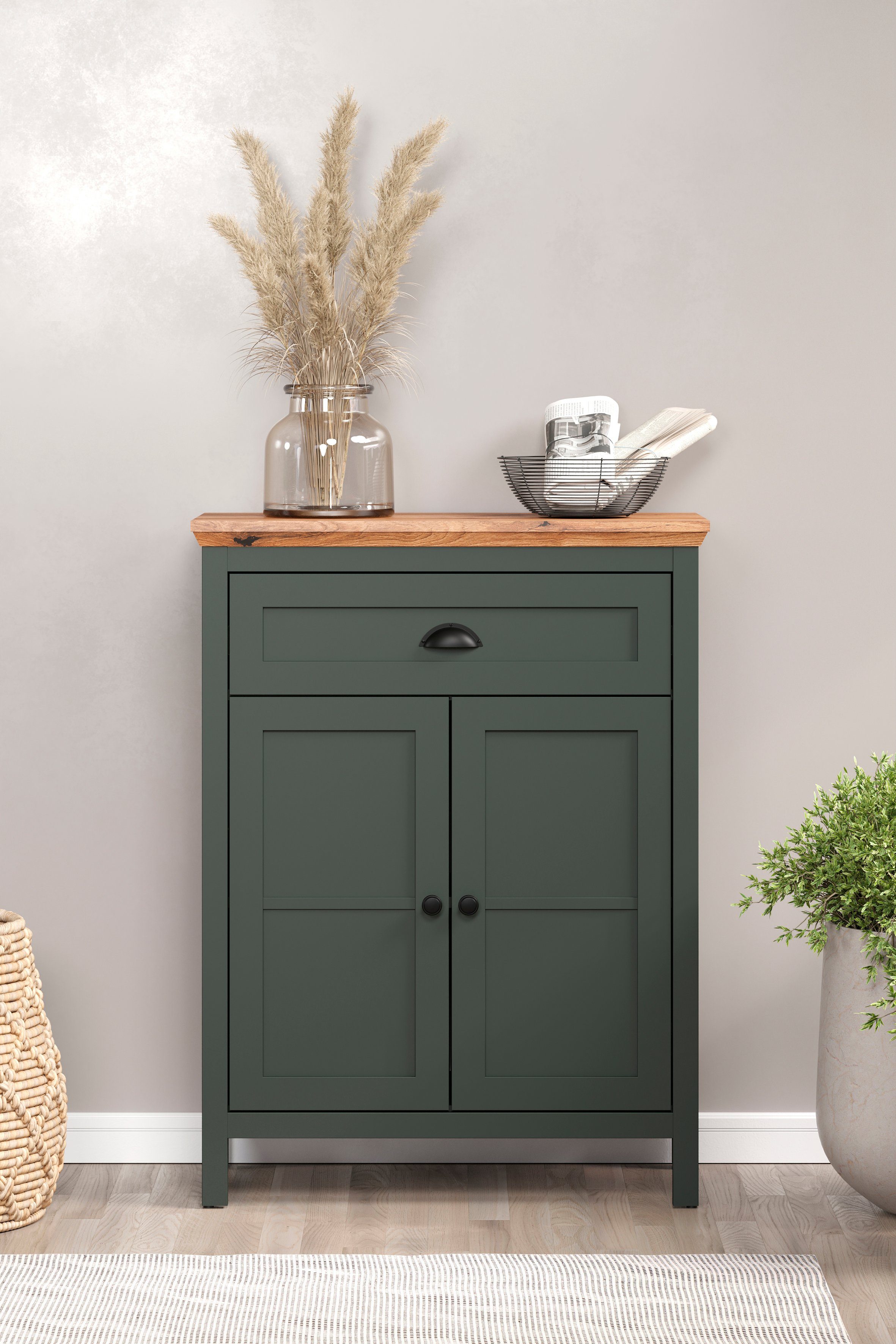 Home affaire Kast Vienna Mat, lichtbruine echt-hout-look, 77 cm breed, 102 cm hoog donkergroen (1 stuk)