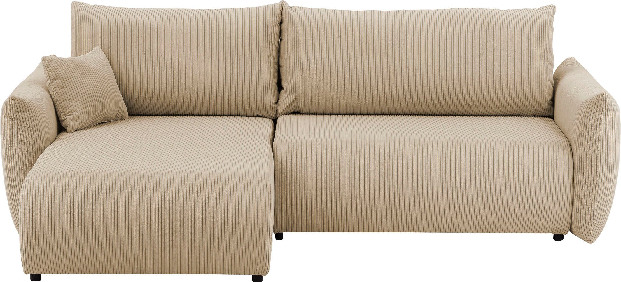 INOSIGN Hoekbank MAVAS bedbank met bedkist, L-model, ca. 257/127 cm (ligoppervlak 212/145 cm), ribfluweel, chenille, structuur