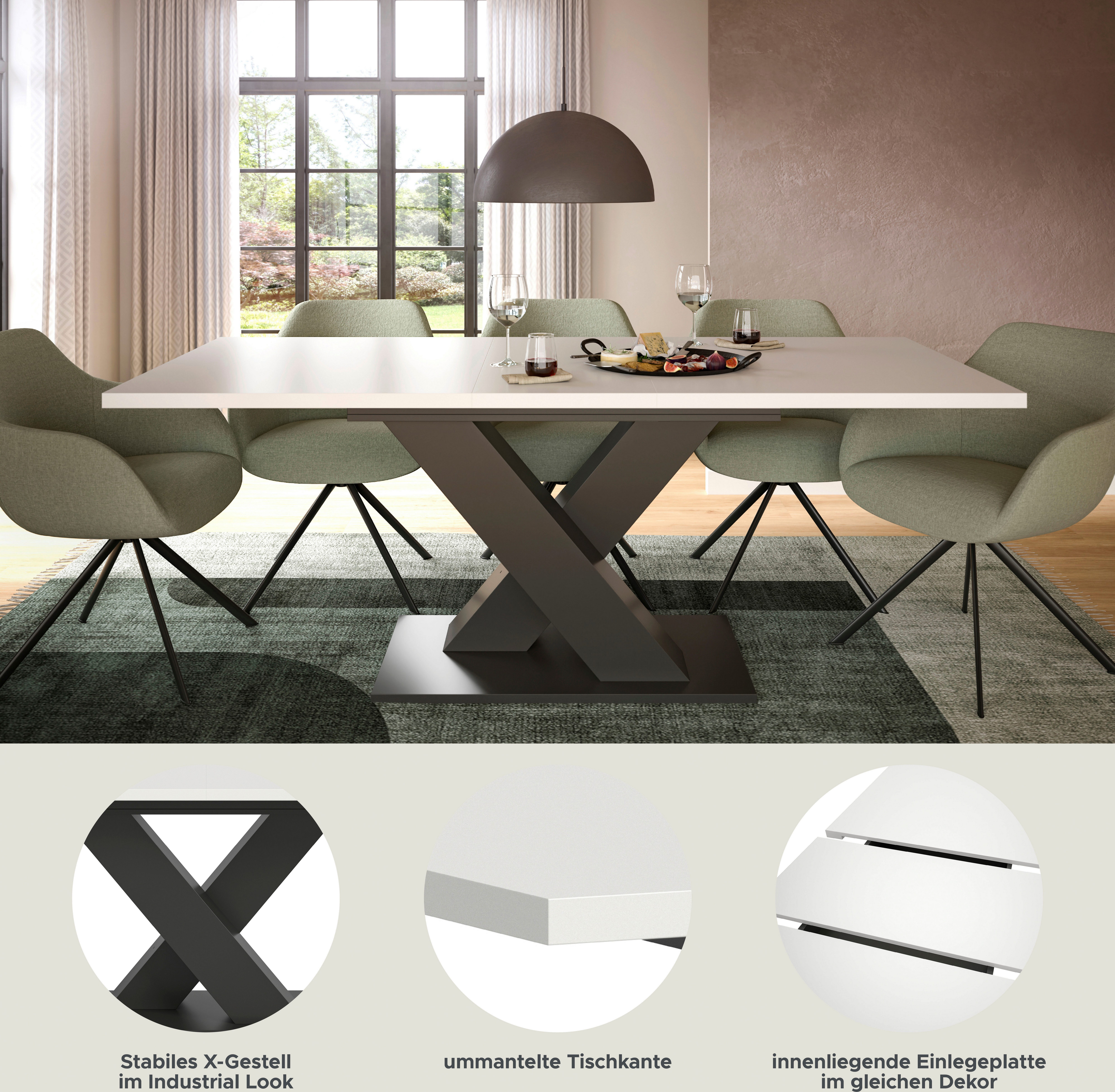 INOSIGN Eettafel Motus, uitschuifbaar 150 - 190 cm, inclusief 40 cm inlegplaat