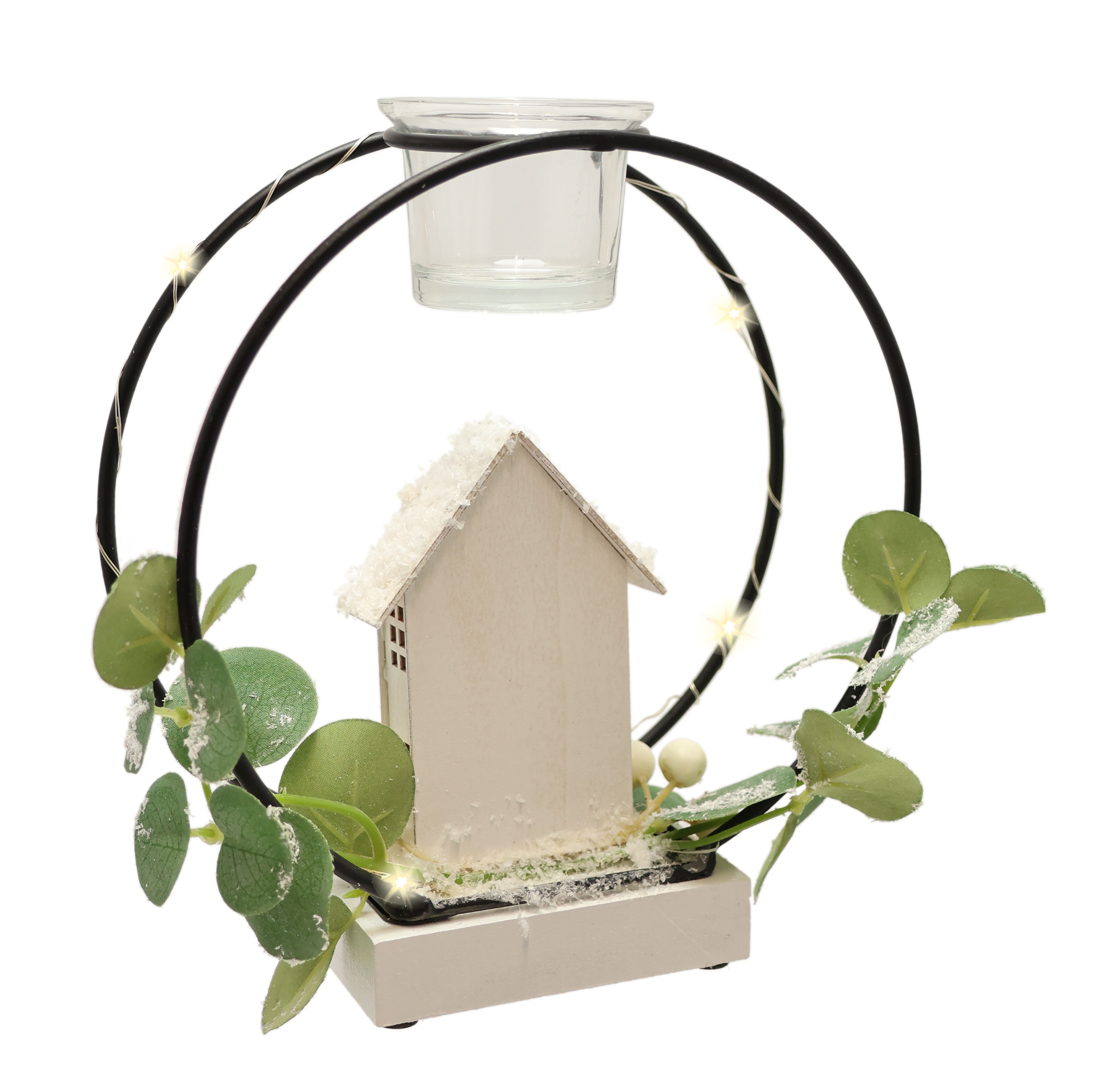 I.GE.A. Kunstkrans Theelichthouder decoratieve krans Met LED licht theelichtkaars eucalyptus huis lichtsnoer