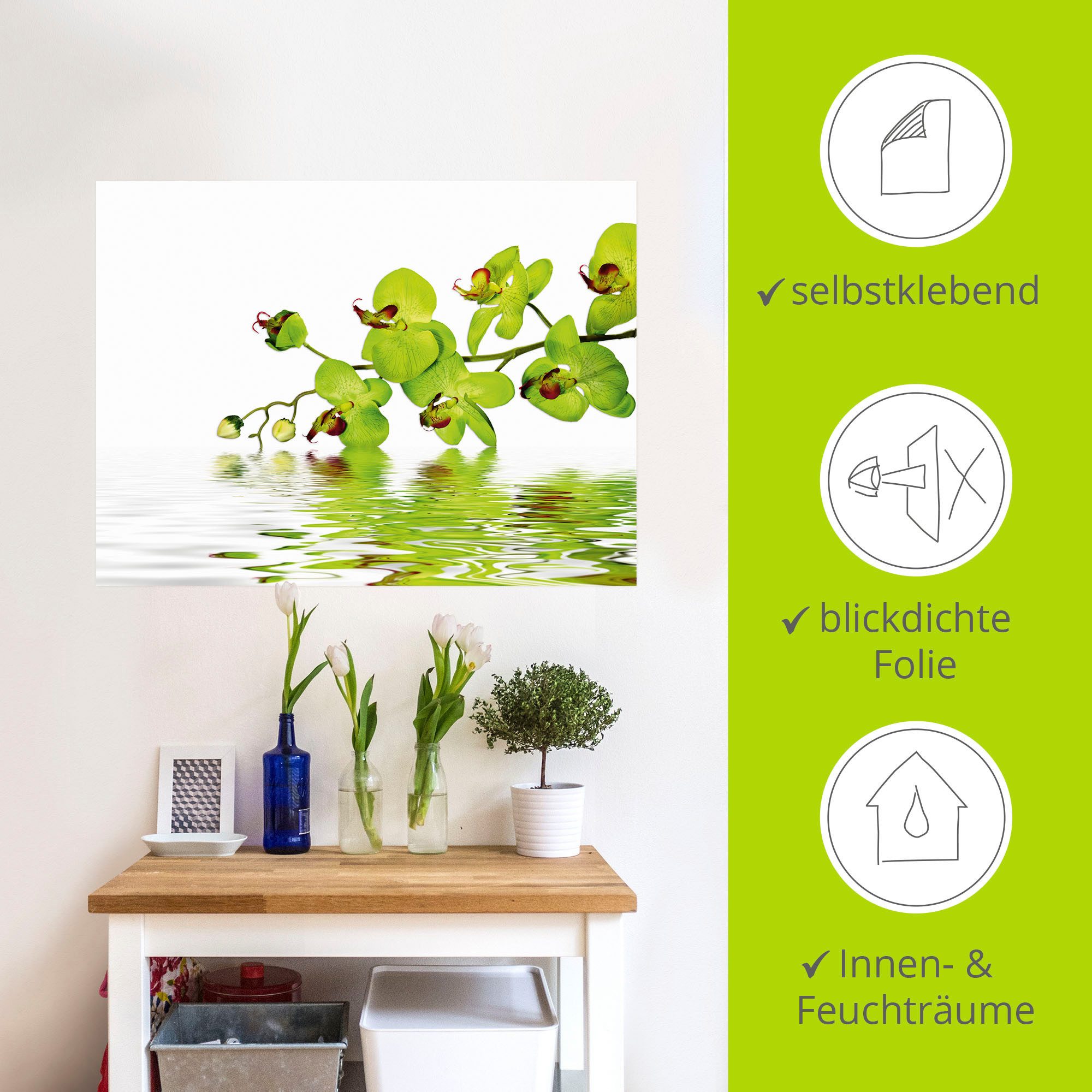 Artland Artprint Mooie orchidee met groene achtergrond als artprint op linnen, muursticker in verschillende maten