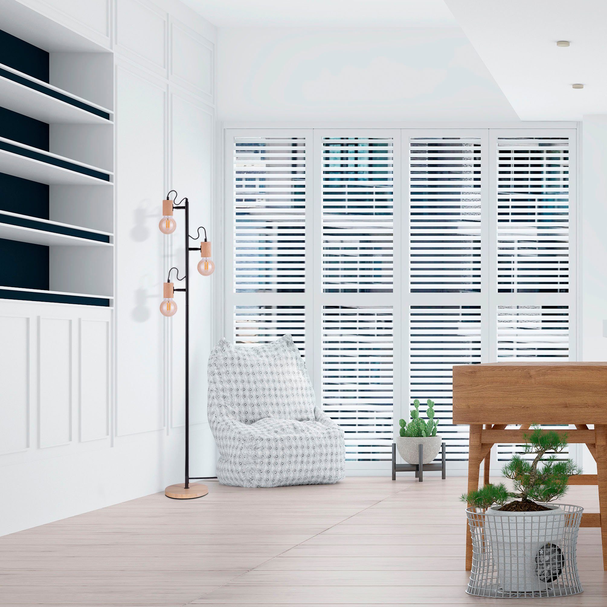Paco Home Staande lamp Achim LED vloerlamp woonkamer slaapkamer decor modern tijdloos hout E27