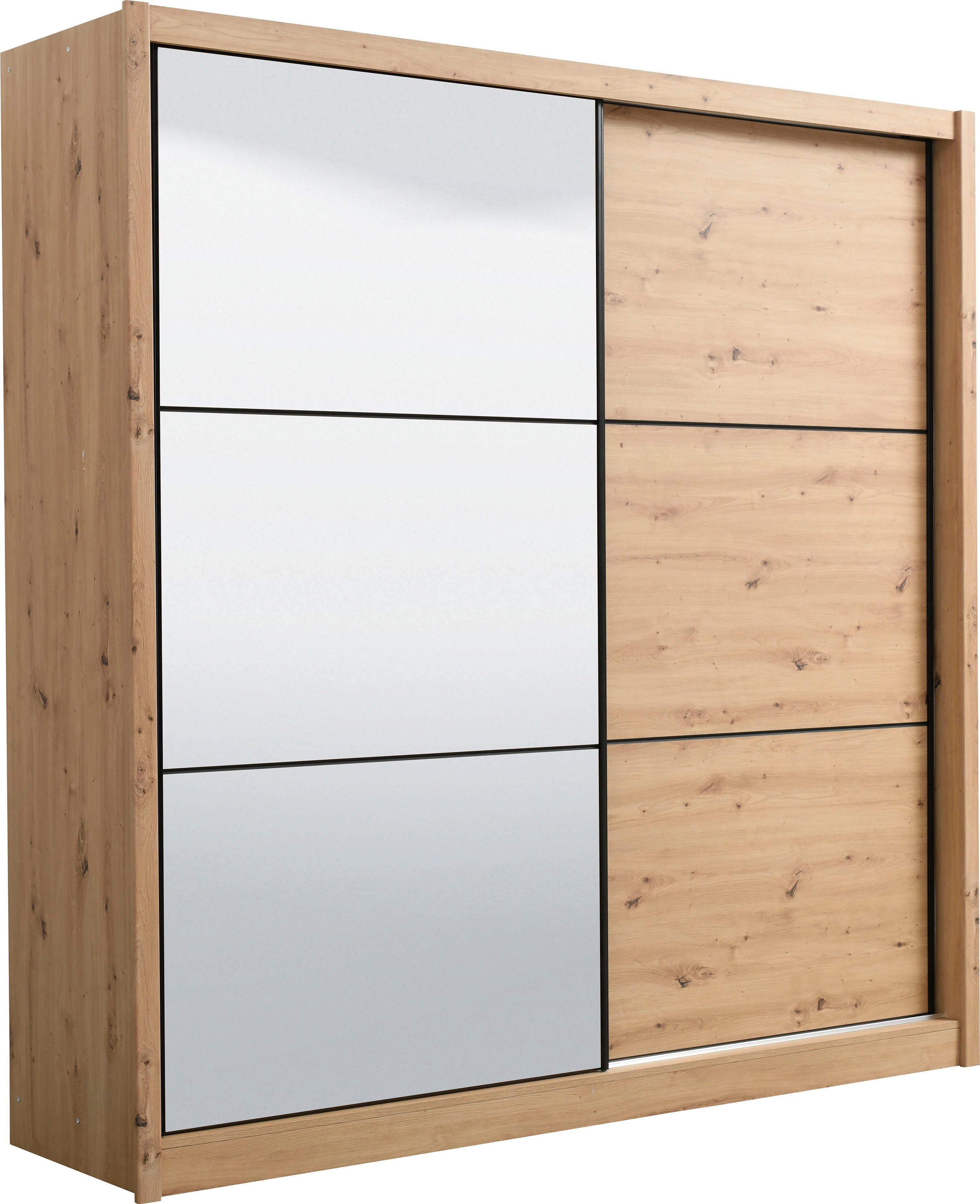 INOSIGN Zweefdeurkast Navara kledingkast met spiegel linnenkast garderobe met royale binnenuitrusting, fsc®-gecertificeerd, in 3 breedtes