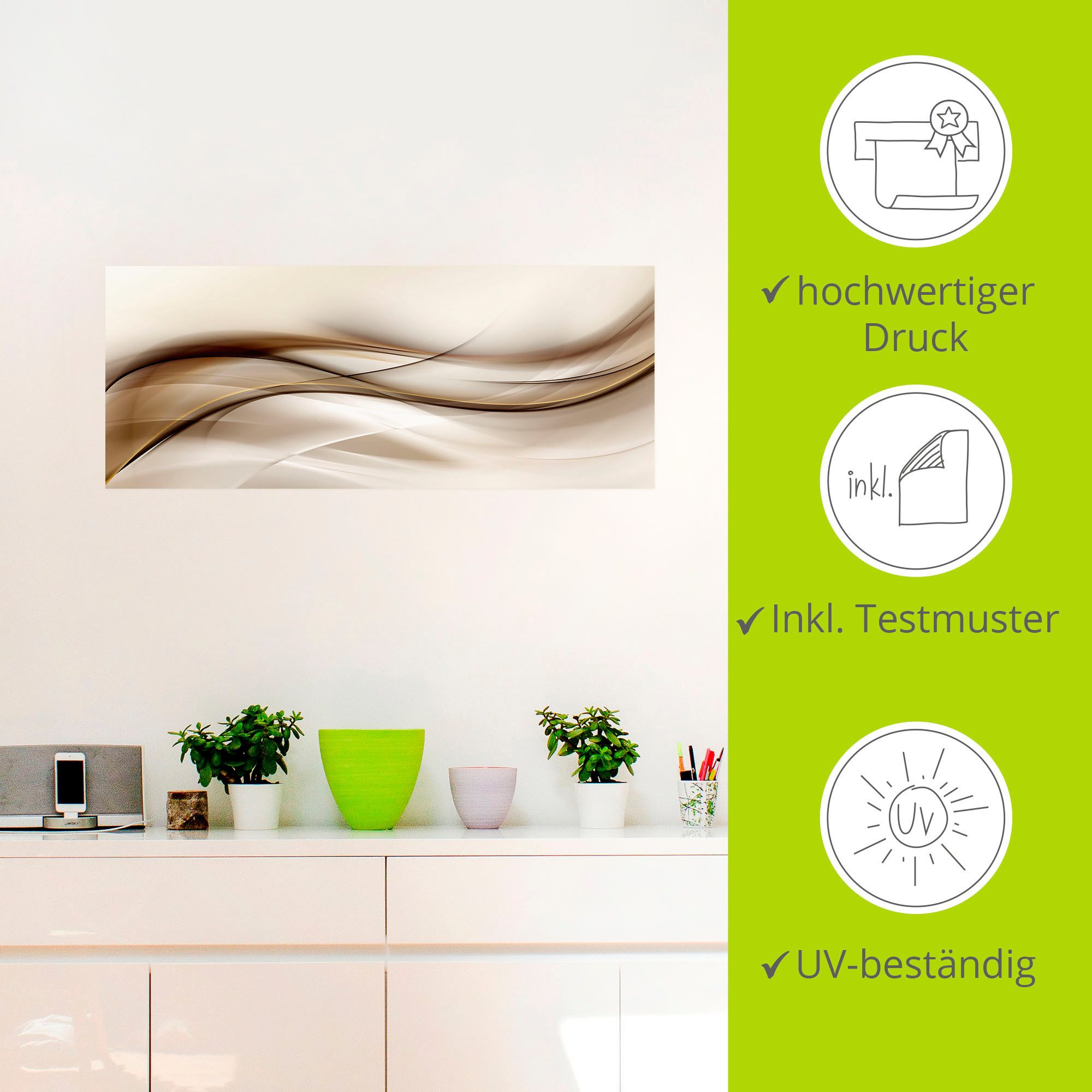 Artland Artprint Bruine abstracte golf als artprint van aluminium, artprint voor buiten, artprint op linnen, poster, muursticker