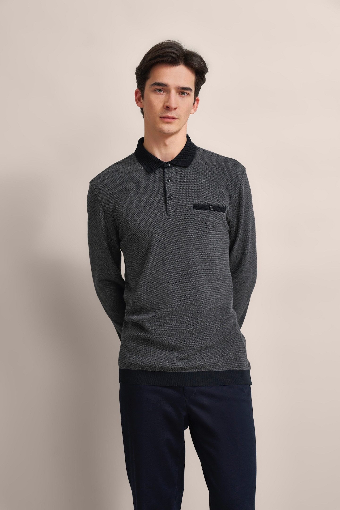 Bugatti Poloshirt met lange mouwen met structuurkraag
