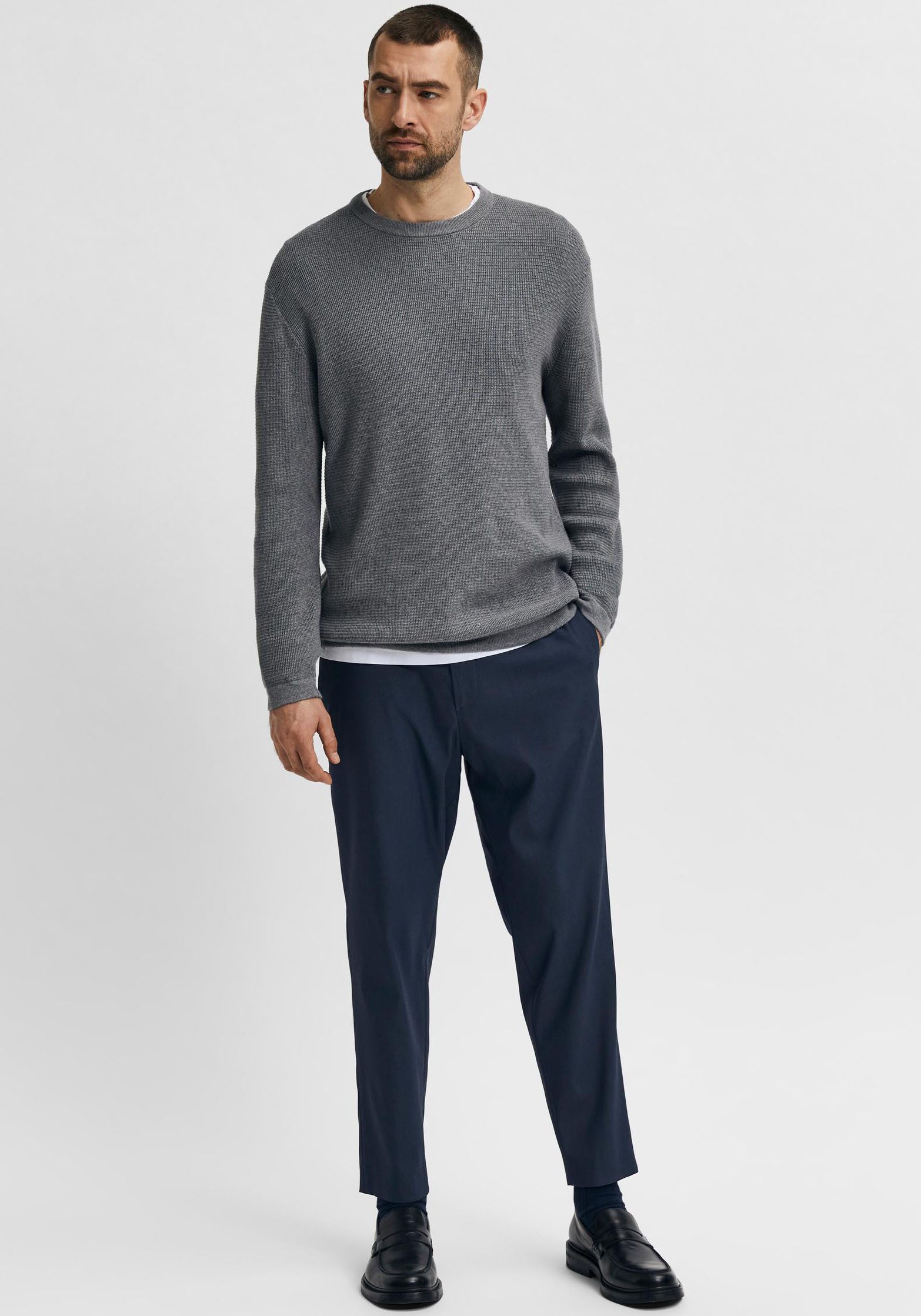 SELECTED HOMME Trui met ronde hals ROCKS KNIT CREW NECK