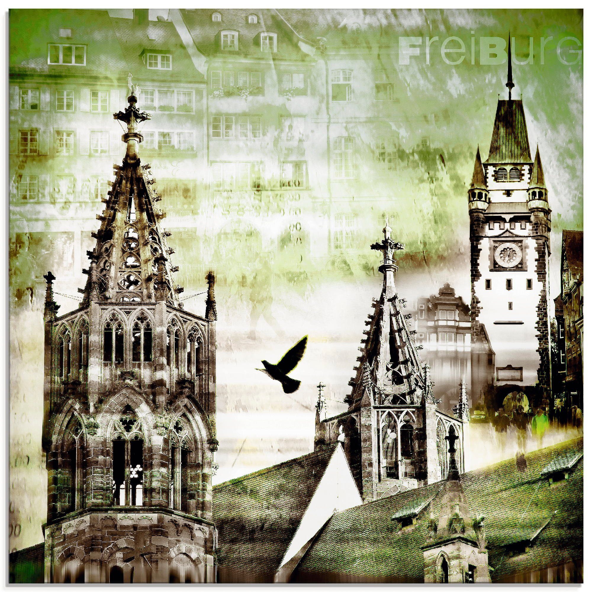 Artland Print op glas Freiburg skyline abstracte collage (1 stuk)