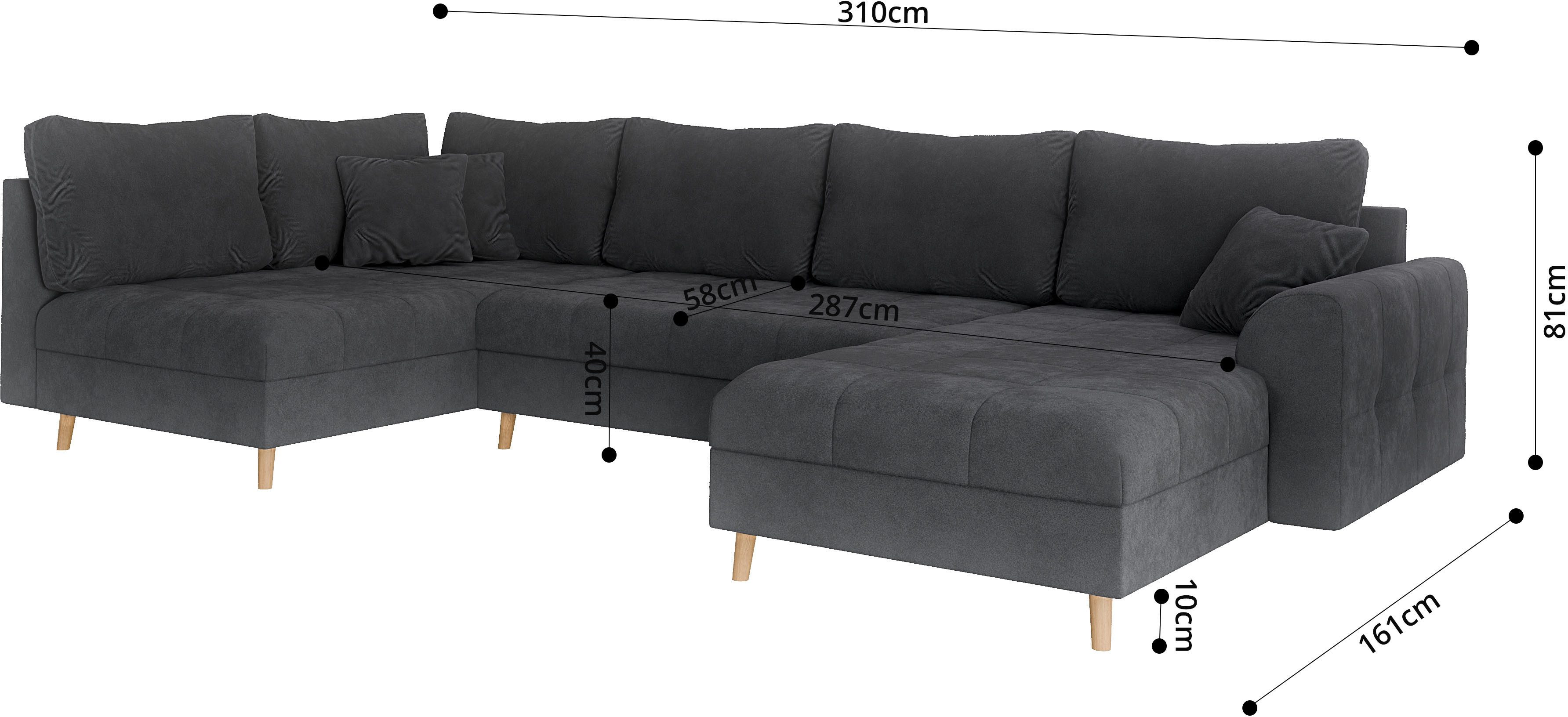 Home affaire Zithoek CHARRE U-vorm met ottomane, afmetingen B/D/H: 310/161/81 cm fijne stiksels, losse rug- en sierkussens, ook in cord en bouclé