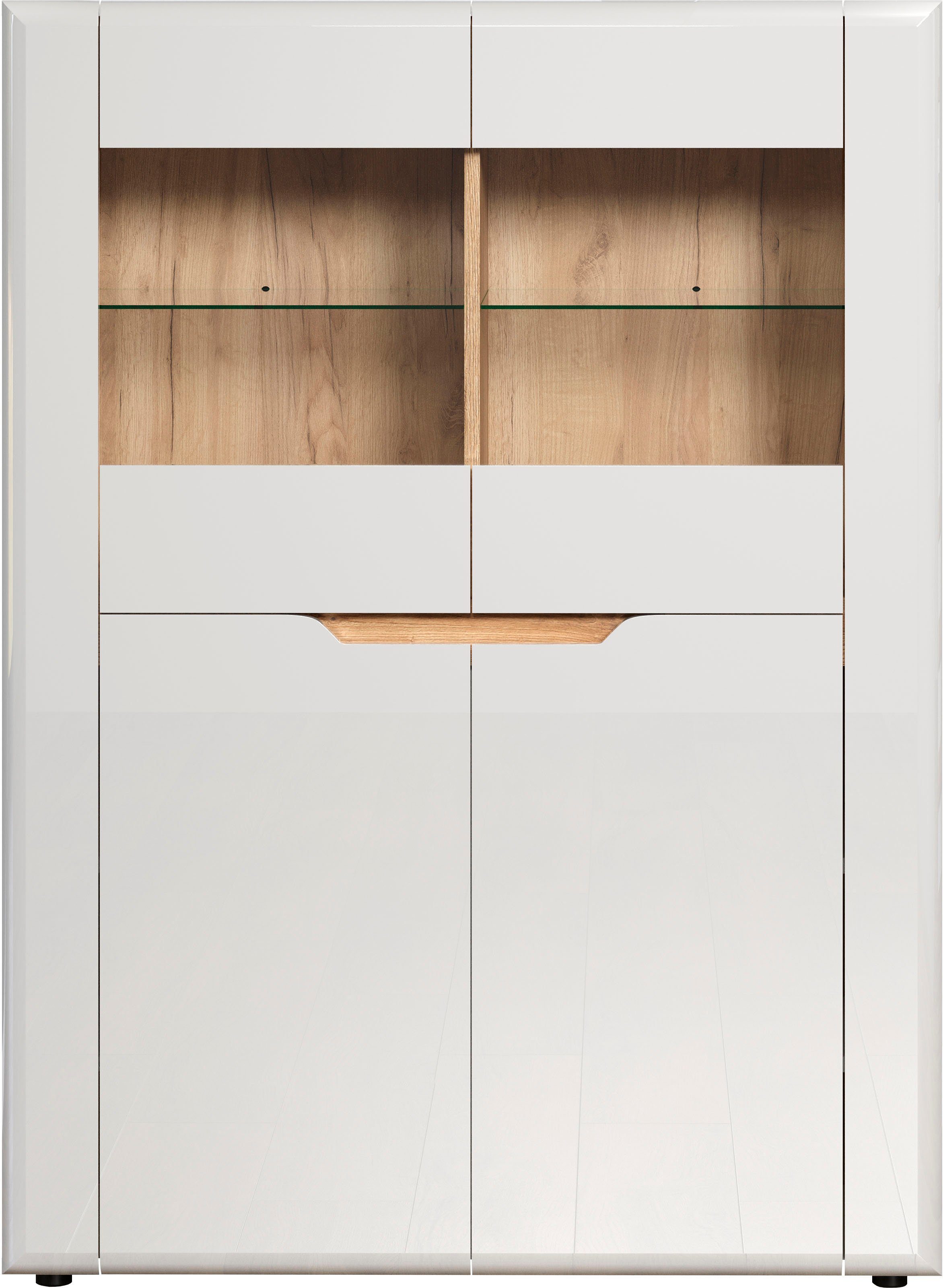 INOSIGN Vitrinekast Graz Hoge kast met glazen deuren Grifflos, breedte 96 cm, hoogte 132 cm (1 stuk)