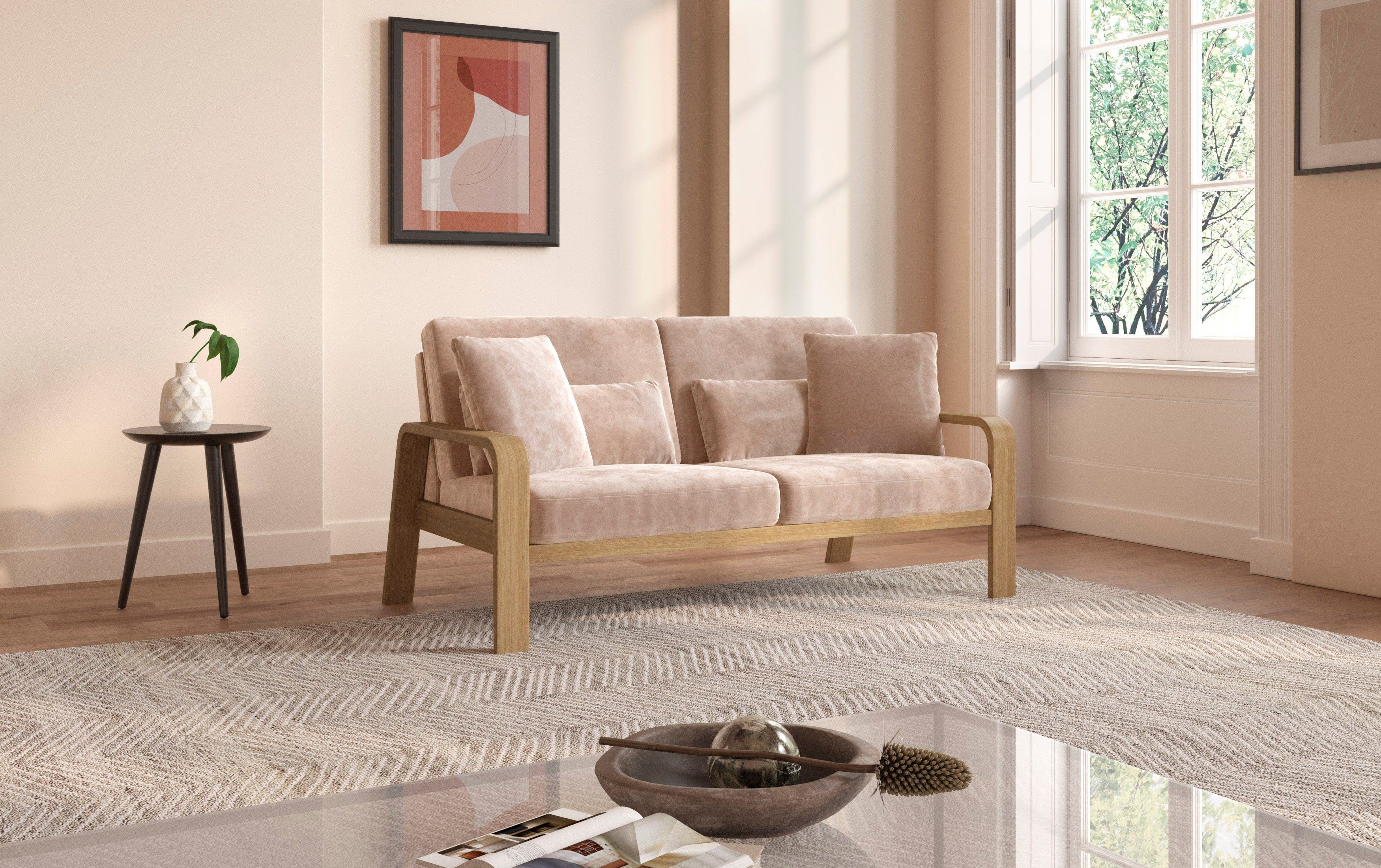 sit&more 2,5-zitsbank Kolding Armleuningen van natuurlijk beukenhout, verschillende bekledingen en kleuren