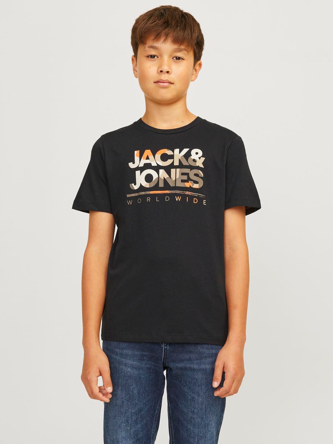 Jack & jones JUNIOR T-shirt JJLUKE met logo zwart Jongens Katoen Ronde hals 152