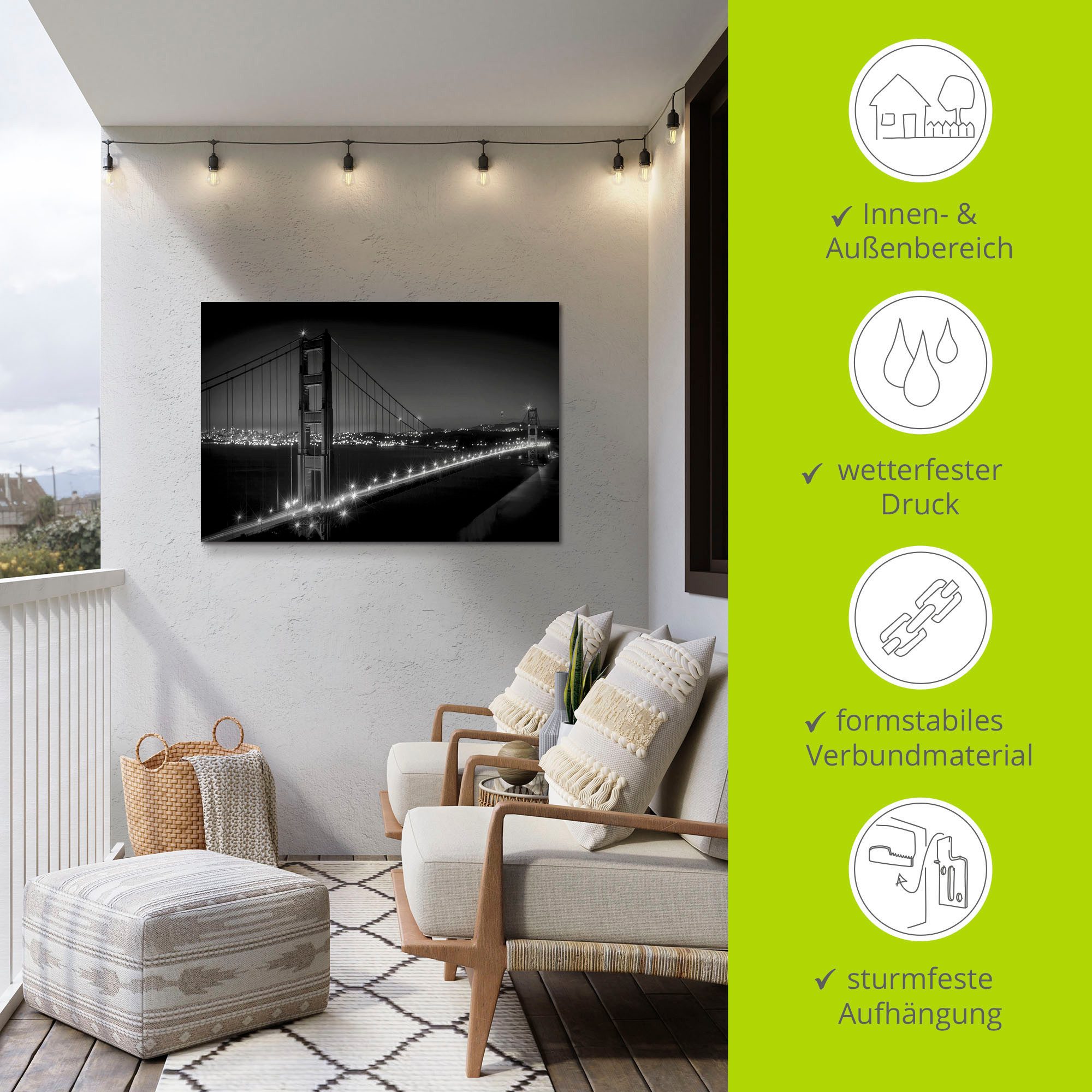 Artland Artprint Golden Gate Bridge ‘s avonds als artprint van aluminium, artprint voor buiten, muursticker in diverse maten