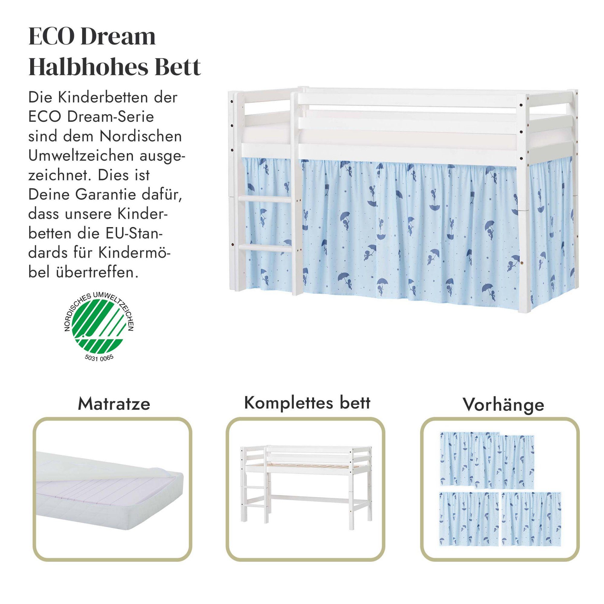 Hoppekids Speelbed Eco Dream Massief hout, naar keuze in 2 afmetingen en 4 kleuren, matras ter keuze