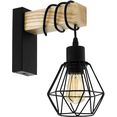 eglo wandlamp townshend 5 zwart - l14 x h24,5 x b24 cm - excl. 1x e27 (elk max. 60 w) - wandlamp - retro - vintage - lamp met hout - slaapkamerlamp - bedlampje - nachtlampje - houten lamp bruin
