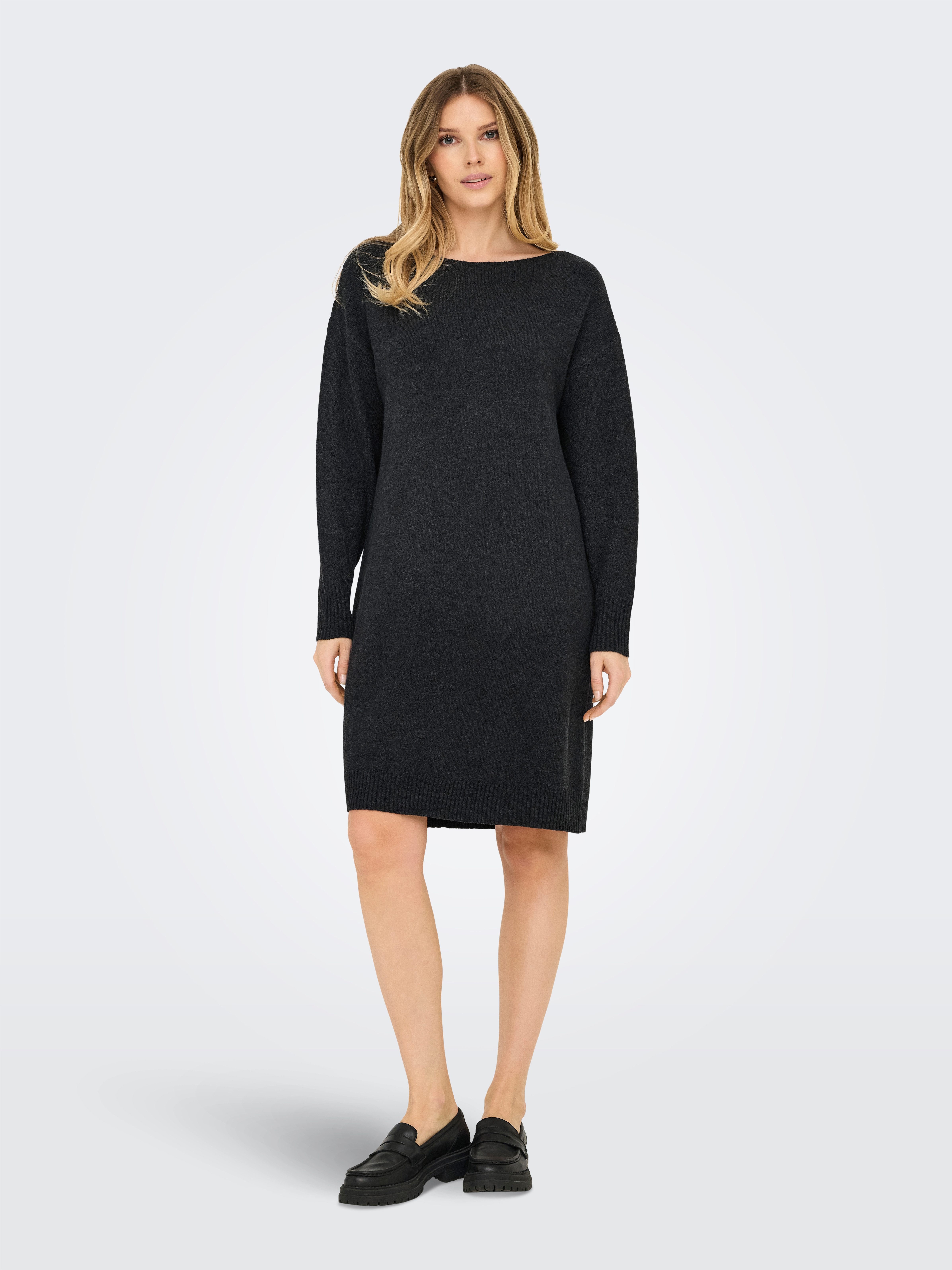 Only Midi-jurk ONLGLORIA LS BOATNECK DRESS EX KNT dames midi-jurken maat S (36) grijs