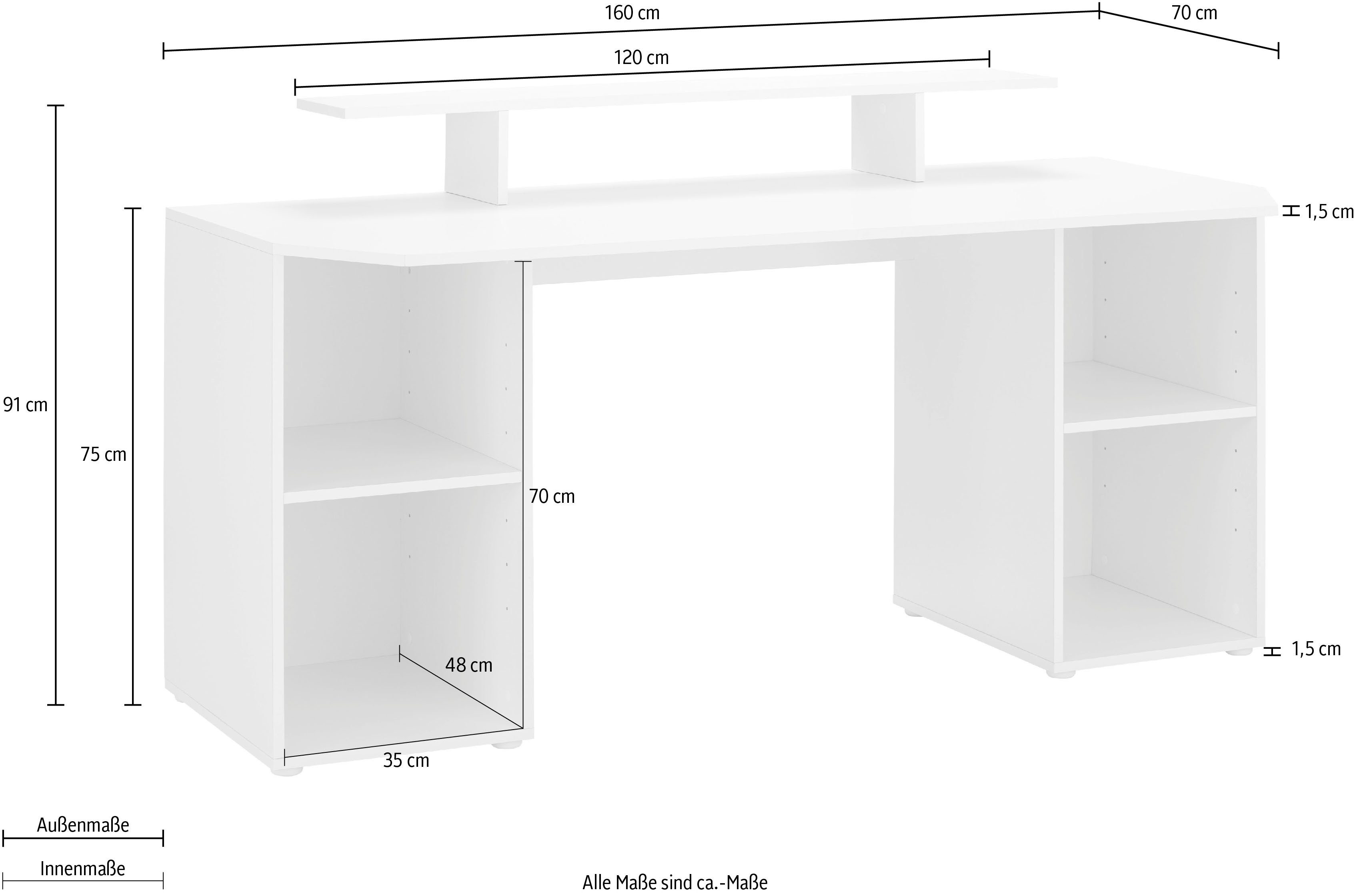 borchardt Möbel Gamingtafel Tippy Breedte 160 cm, bureau met veel bergruimte