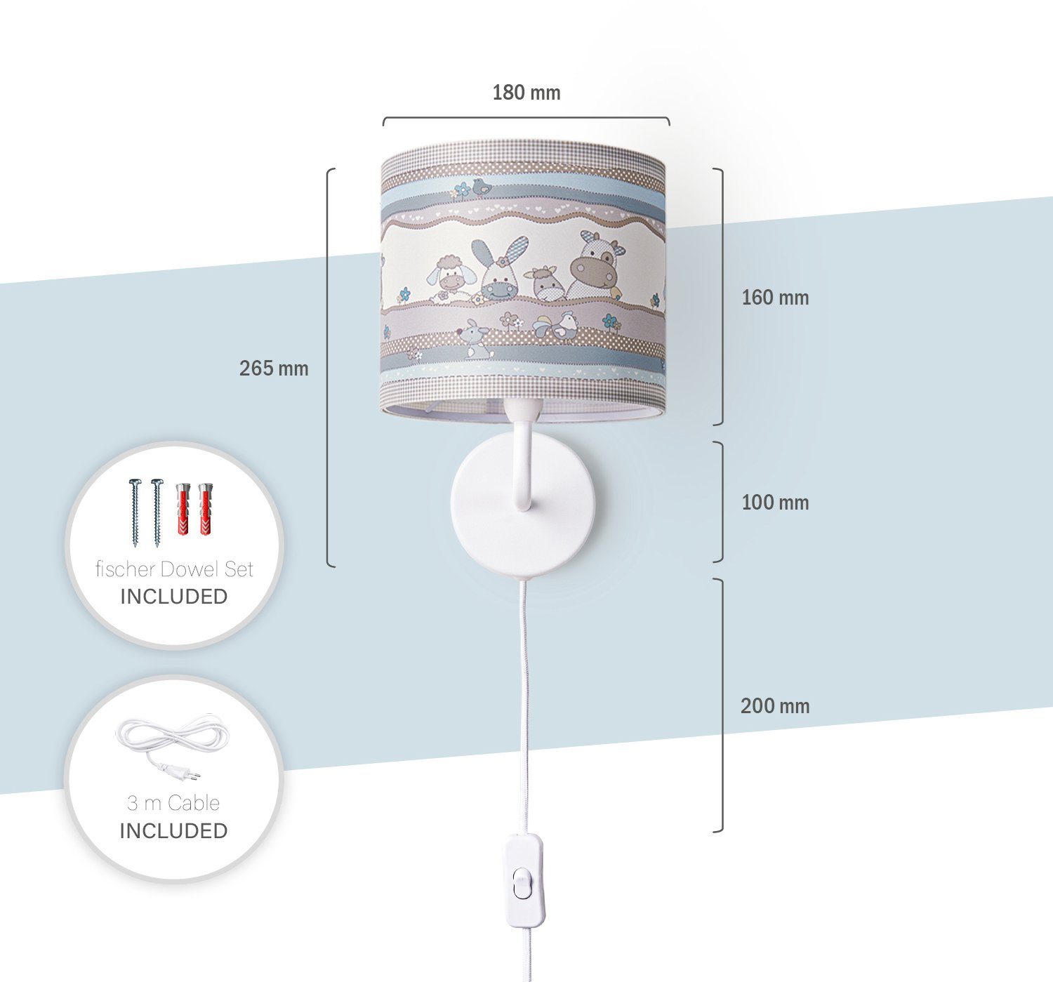Paco Home Wandlamp Cosmo 210 Kinderlamp wandlamp schakel âˆ…18cm dieren-motief beige kabel 3m E14