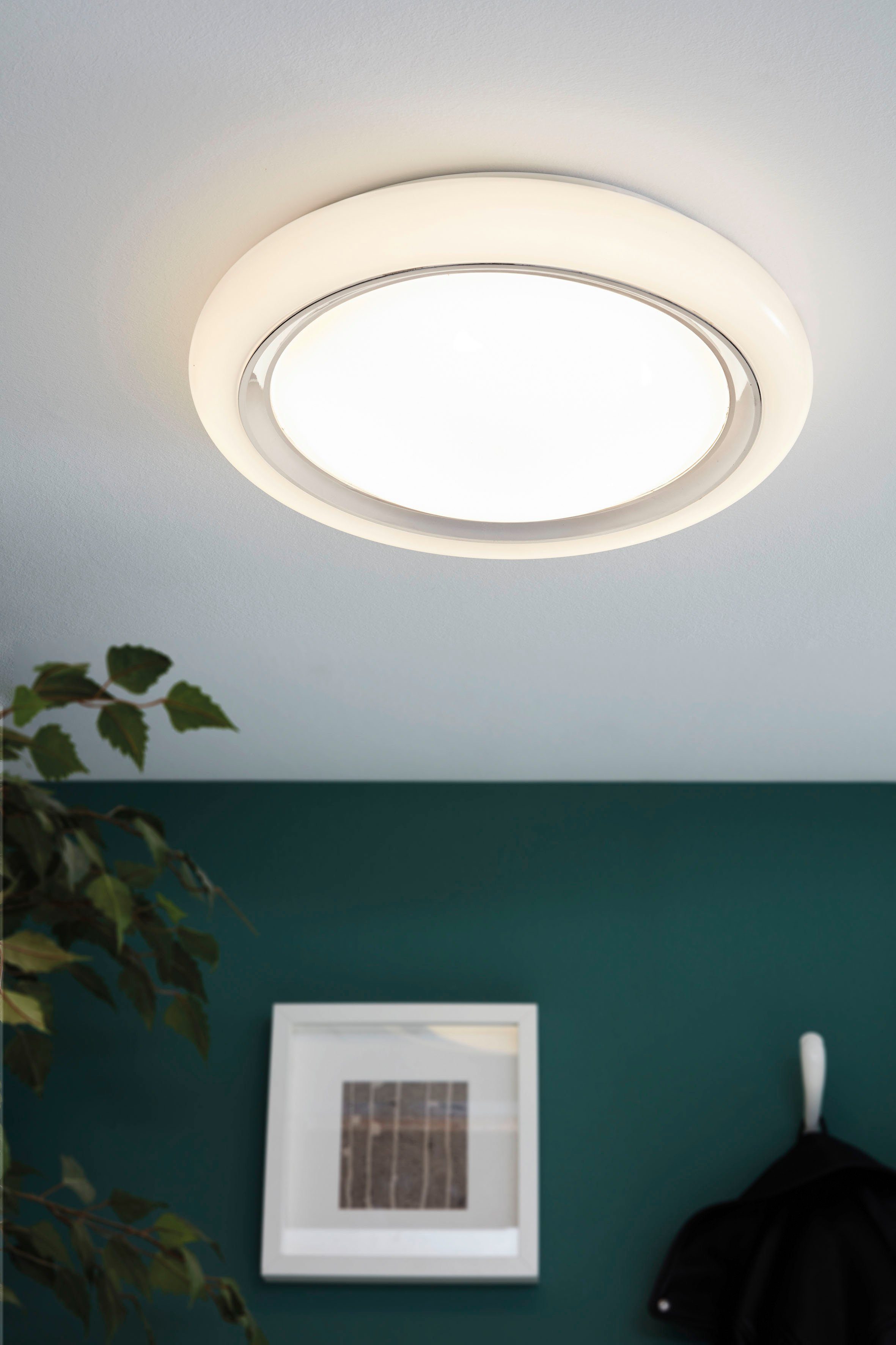 EGLO Plafondlamp CAPASSO Plafondlamp, wandlamp, chromen ring, staal, kunststof, chroom, Ø34 cm (1 stuk)