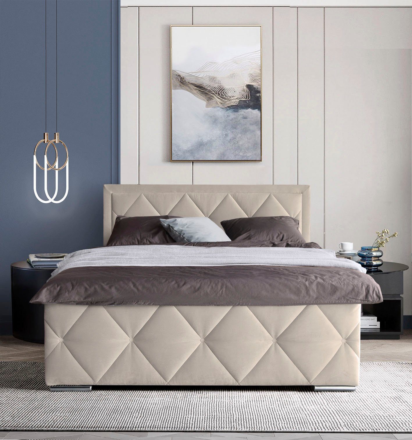 Leonique Boxspring Alfie, bestseller! Inclusief bedlade & topper Optioneel met knoopstiksels of strassstenen, H2, H3 en H4 verkrijgbaar