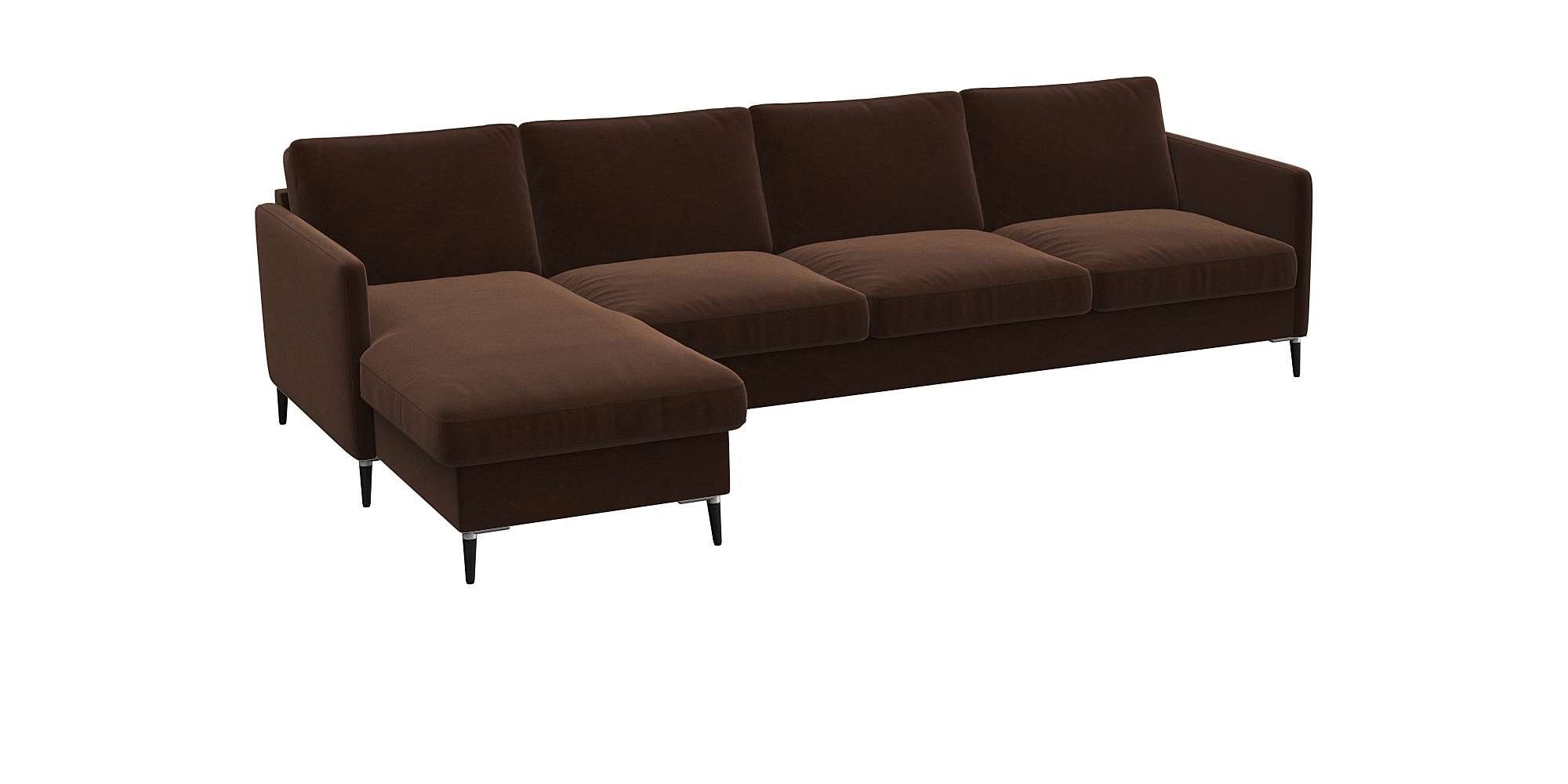 FLEXLUX Hoekbank Fiore, L-vorm smalle armleuningen, koudschuim, poten aluminium + zwart