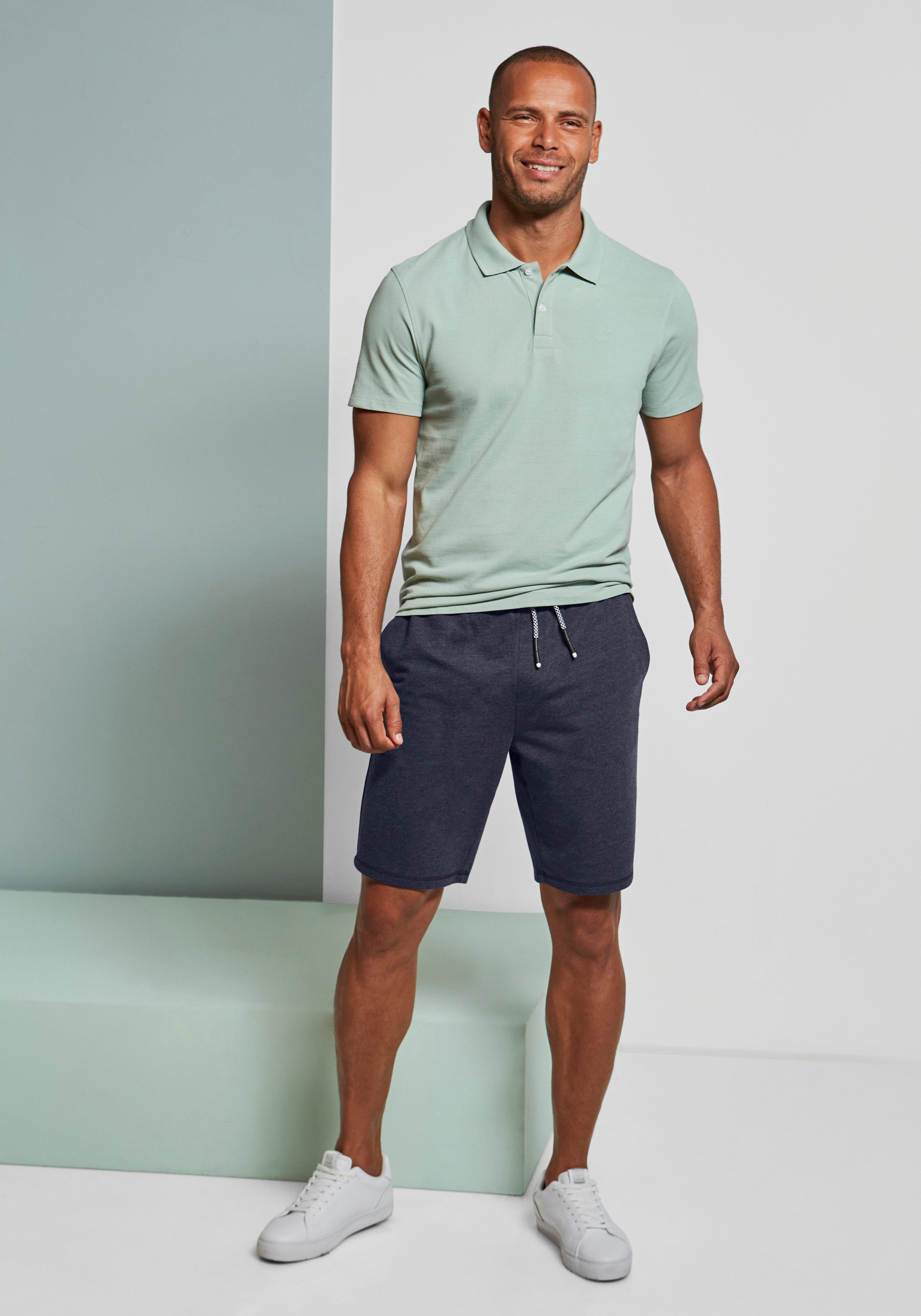 John Devin Sweatshort Wijd model in melange-look van katoenmix