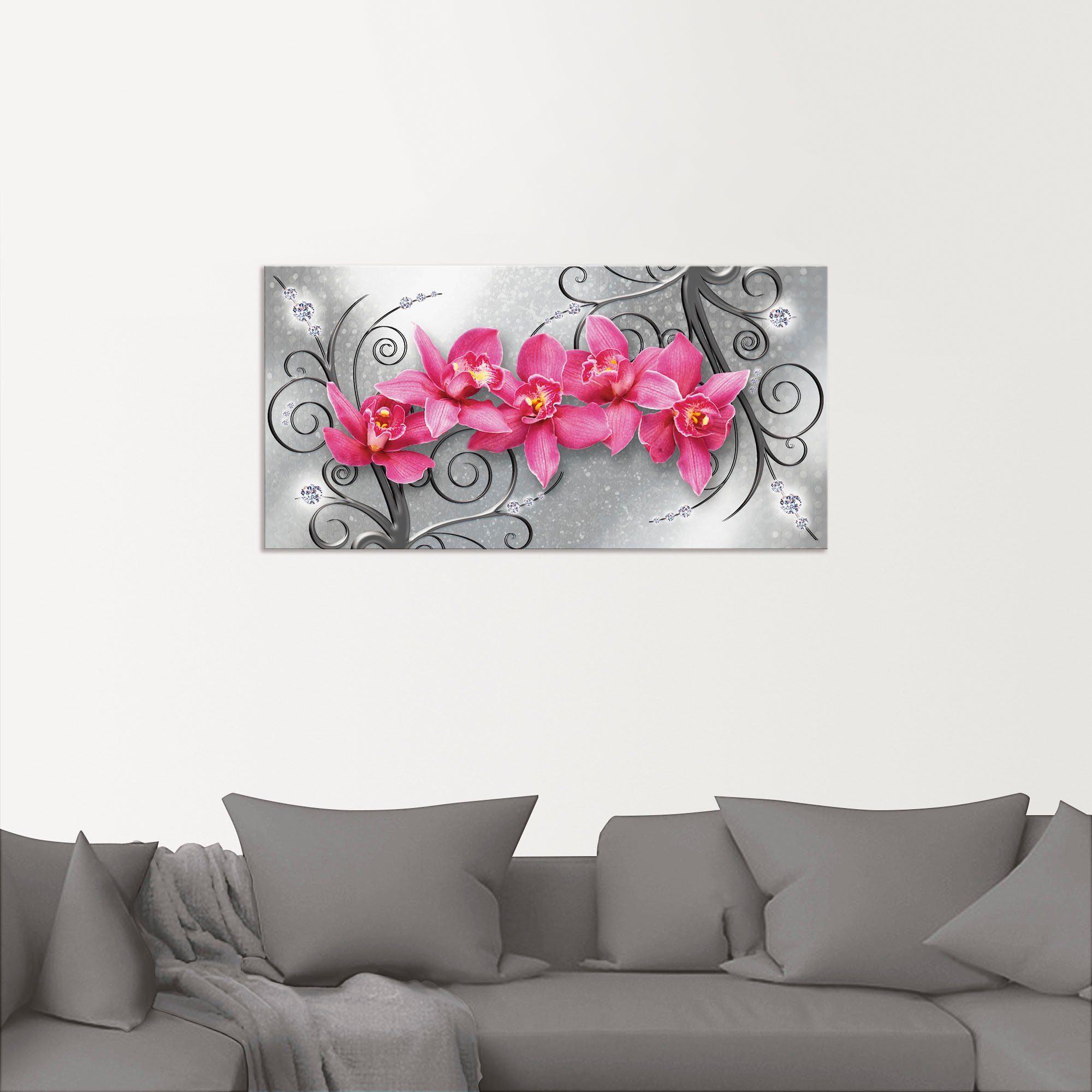 Artland Artprint Roze orchideeën op ornamenten als artprint van aluminium, artprint voor buiten, artprint op linnen, poster, muursticker