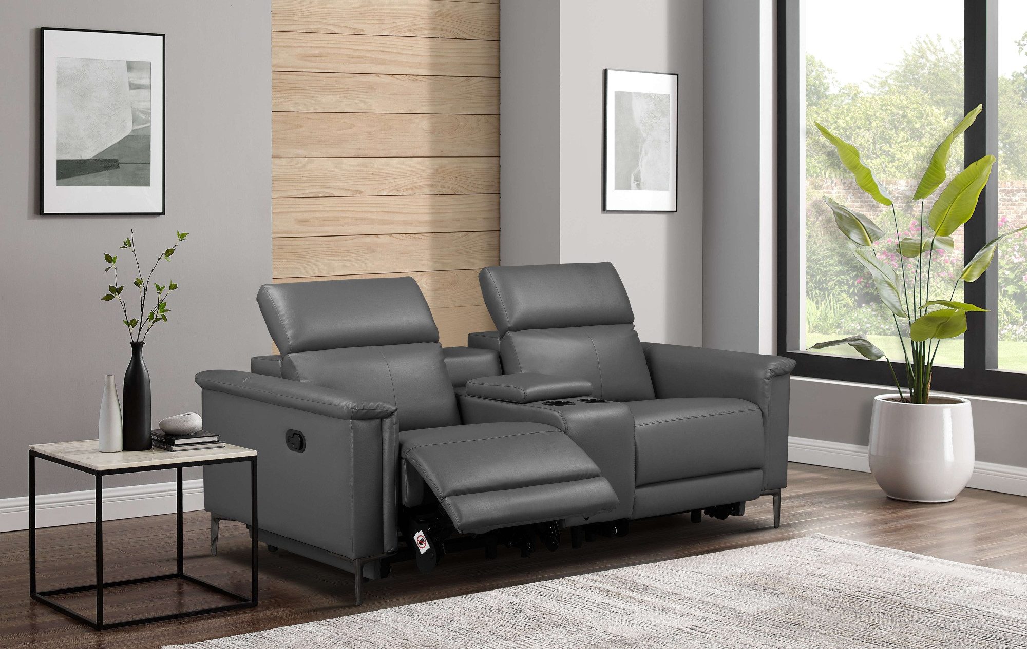 Places of Style 2-zitsbank Lund, 2-zits bioscoopbank, tv-fauteuil, multimedia-sofa, USB-A met elektrische of handmatige relaxfunctie, bekerhouder en opbergruimte