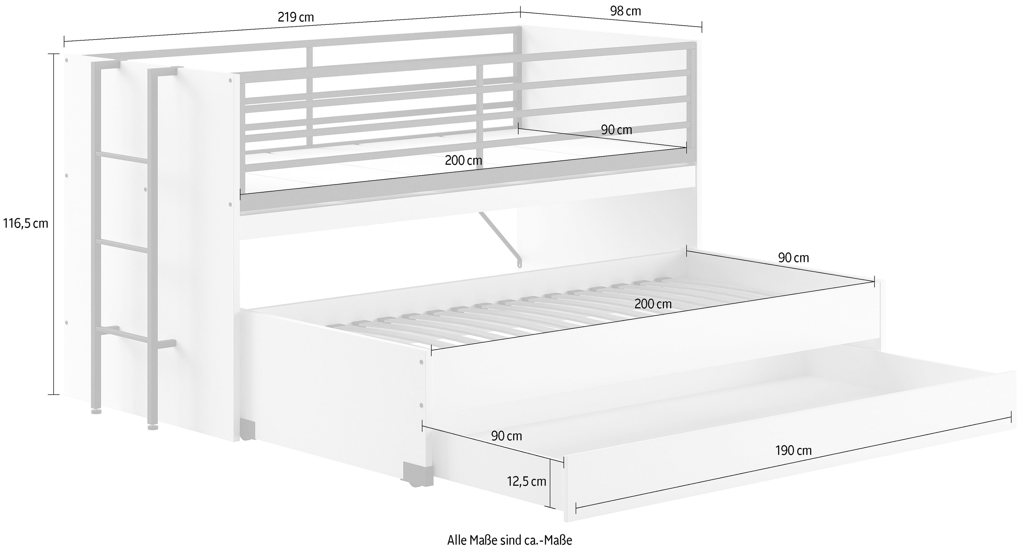 Home affaire Stapelbed voor kleine ruimtes, 2 ligplaatsen, bedlade, inclusief bureau, decor