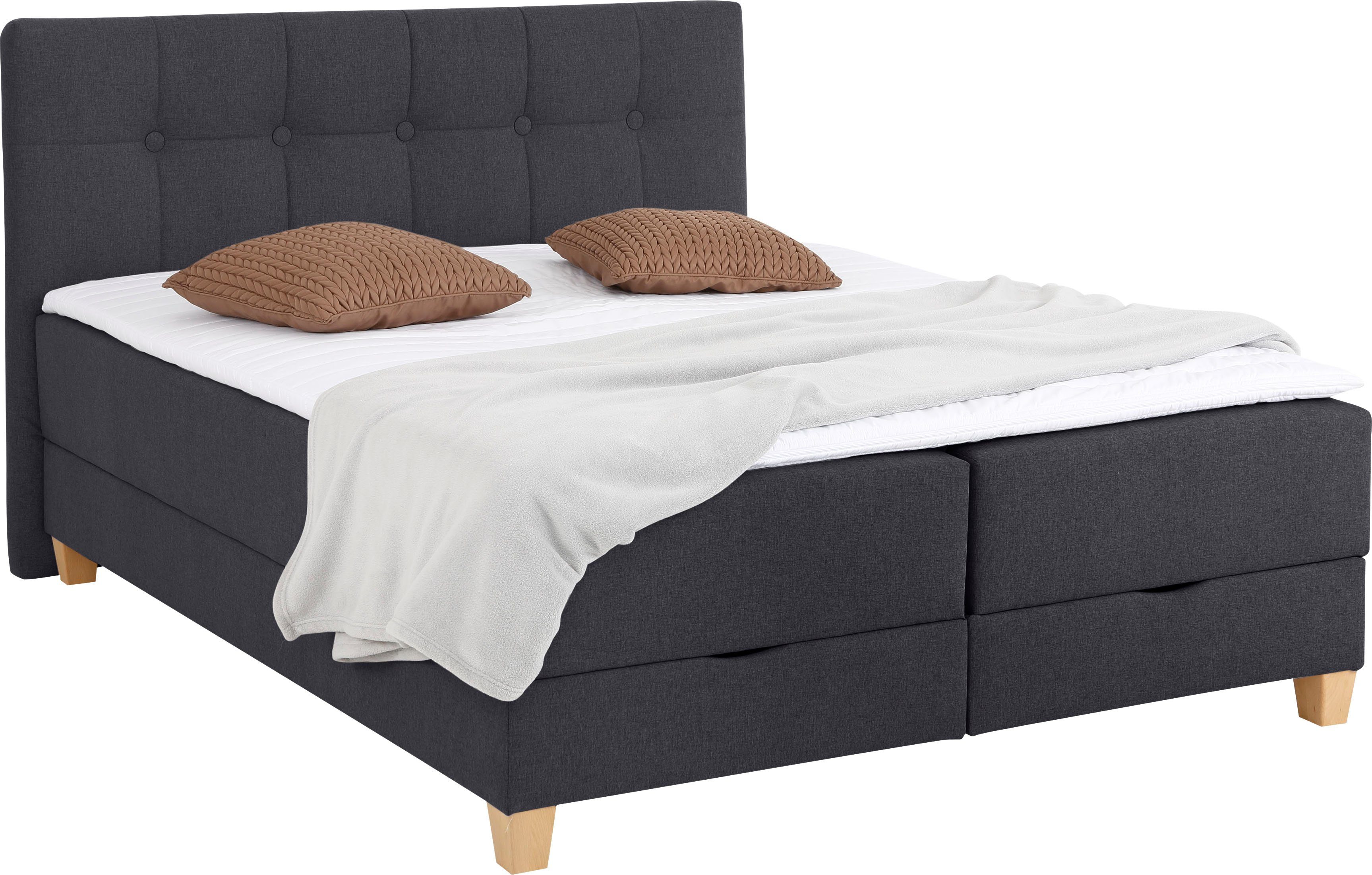 Home affaire Boxspring Lonrai in h2, h3 & h4 en xxl - verlengde 220 cm kiesbaar, incl. topper