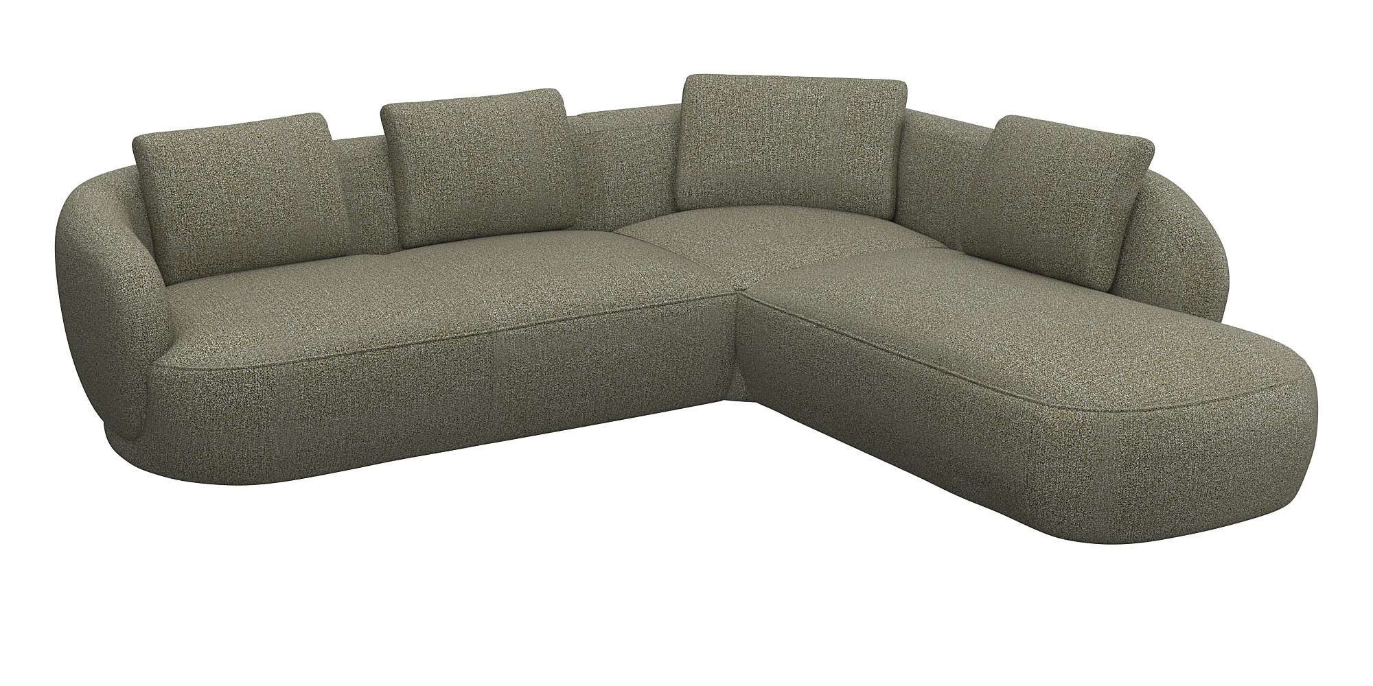 FLEXLUX Hoekbank Torino, rond, L-vorm, bankhoek met ottomane Modern, organisch bankontwerp, koudschuim, golfvering