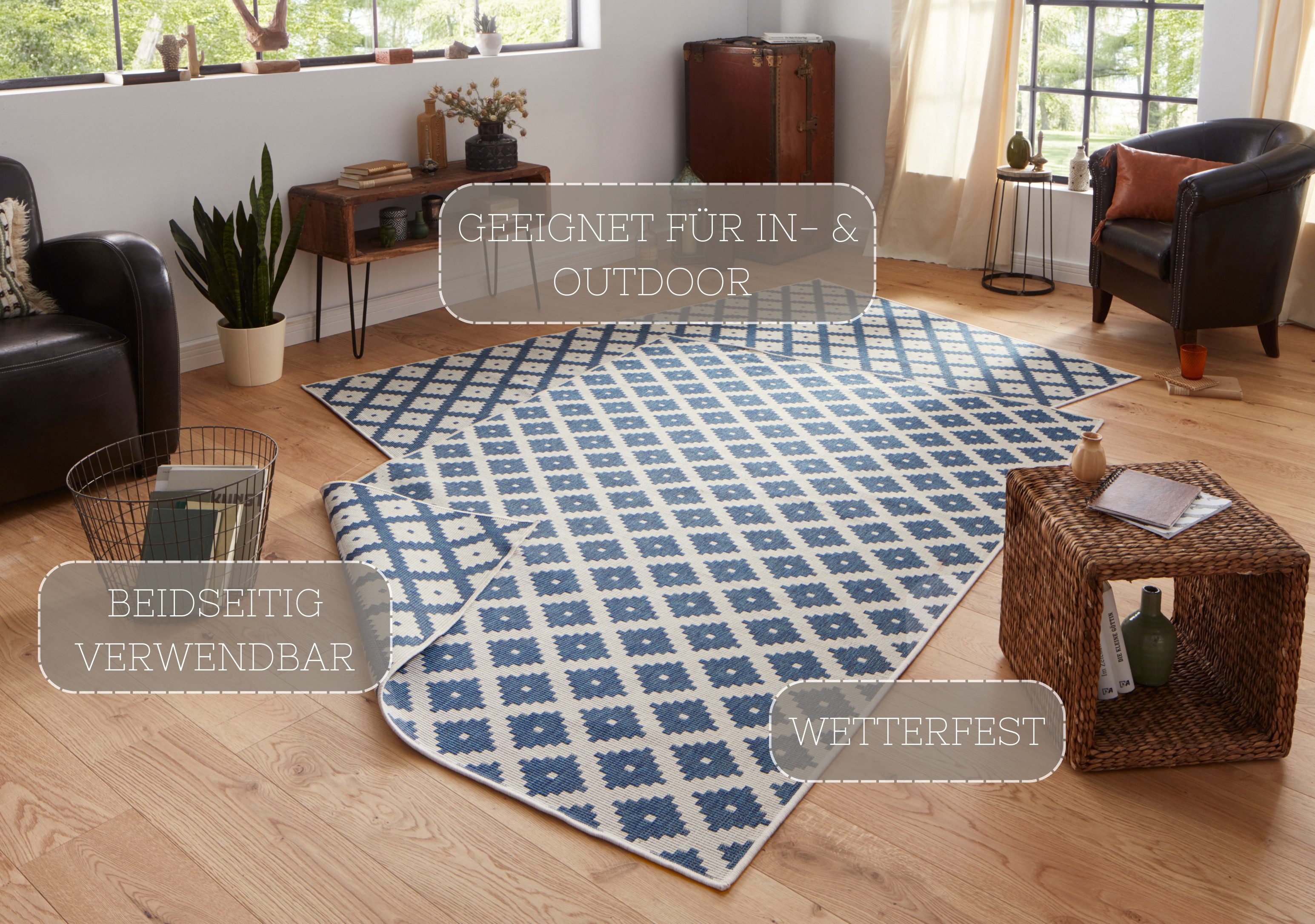 NORTHRUGS Vloerkleed Nizza omkeerbaar tapijt Binnen- en buitengebruik, weerbestendig, balkon, loper, woonkamer, waterbestendig