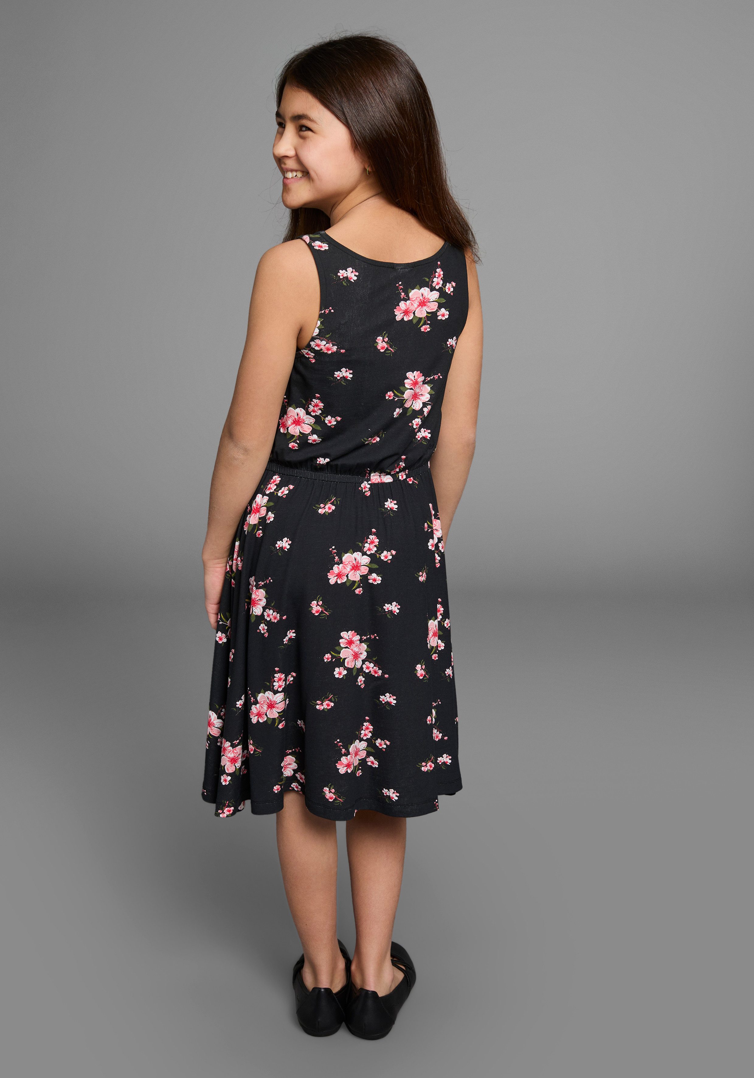 KIDSWORLD Jerseyjurk Voor meisjes zomerse, knie-vrije, bloemige, van katoenmix, mouwloos