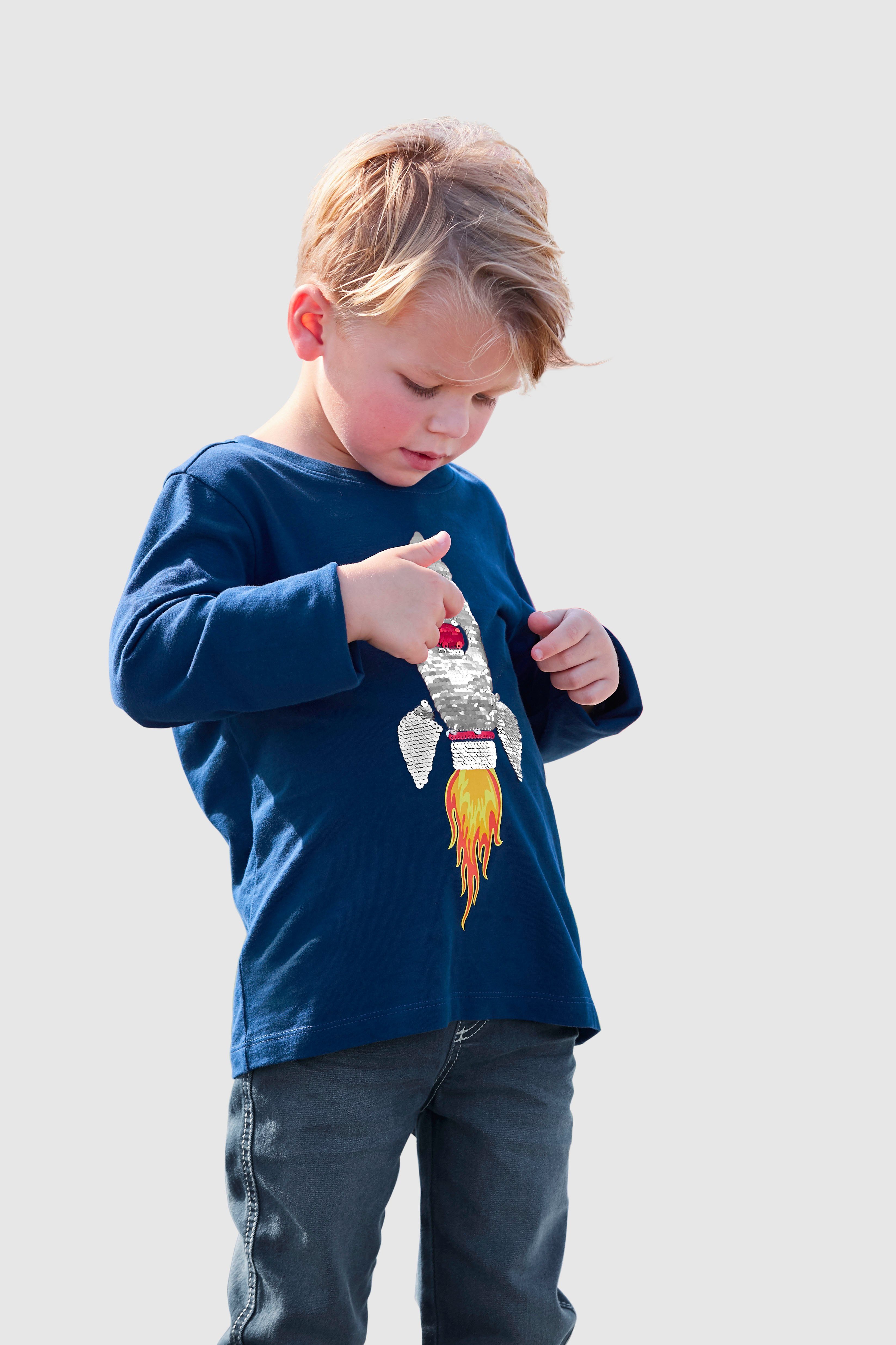 KIDSWORLD Shirt met lange mouwen Raket van omkeerbare pailletten lange mouwen, basic pasvorm,...