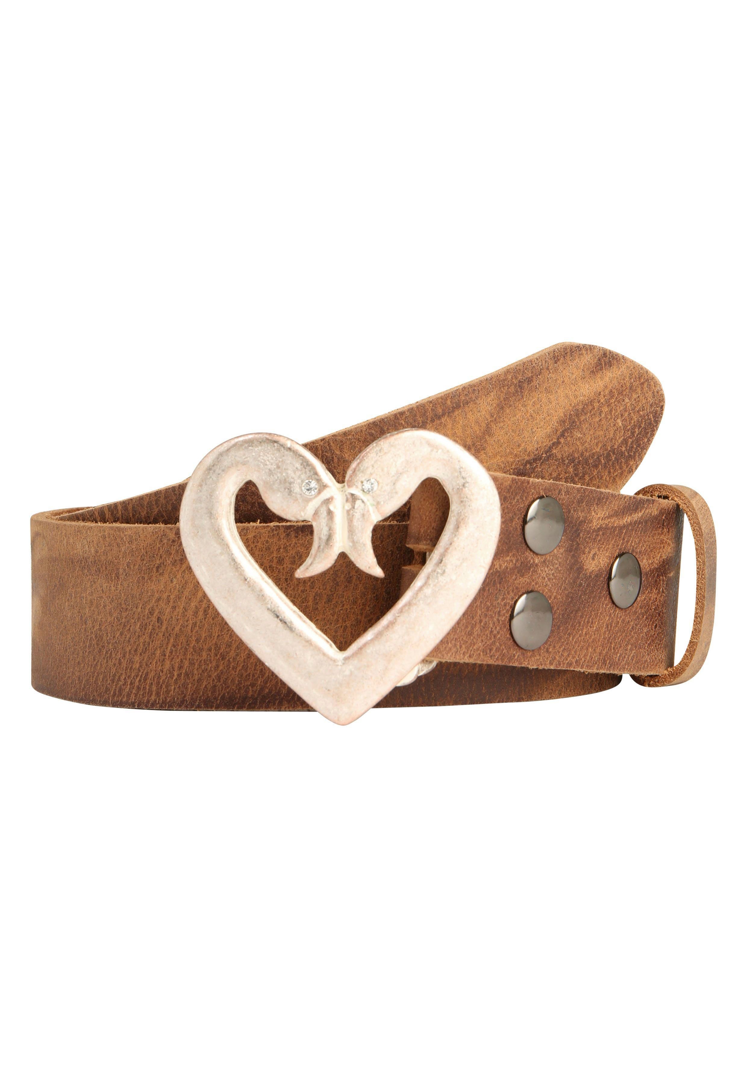 RETTUNGSRING by showroom 019° Leren riem met hartvormige gesp unisex riemen maat 120 bruin