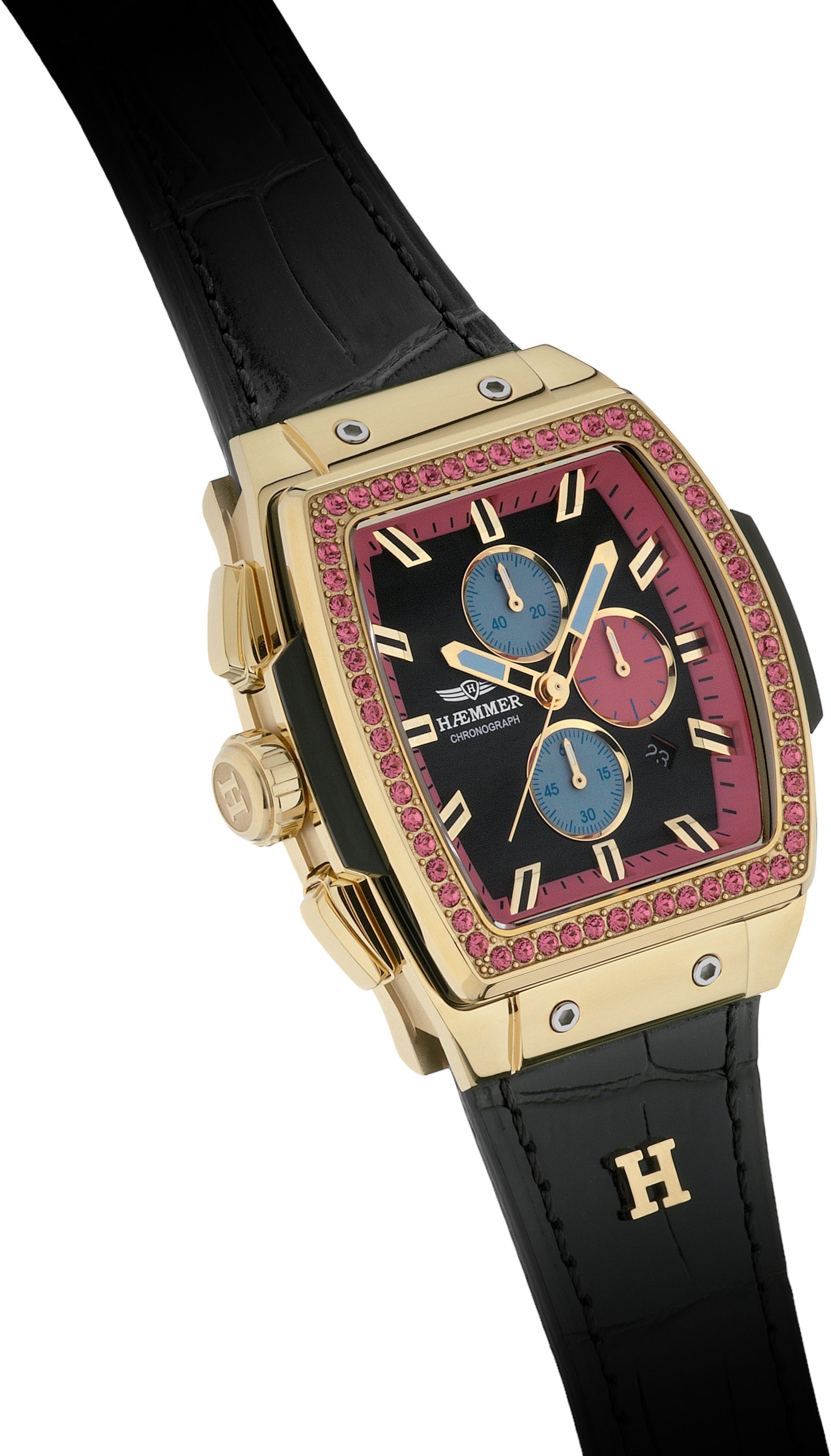 HAEMMER GERMANY Chronograaf TONNEAU Quartz horloge, polshorloge, dameshorloge, leren band, geschroefde kroon, datum