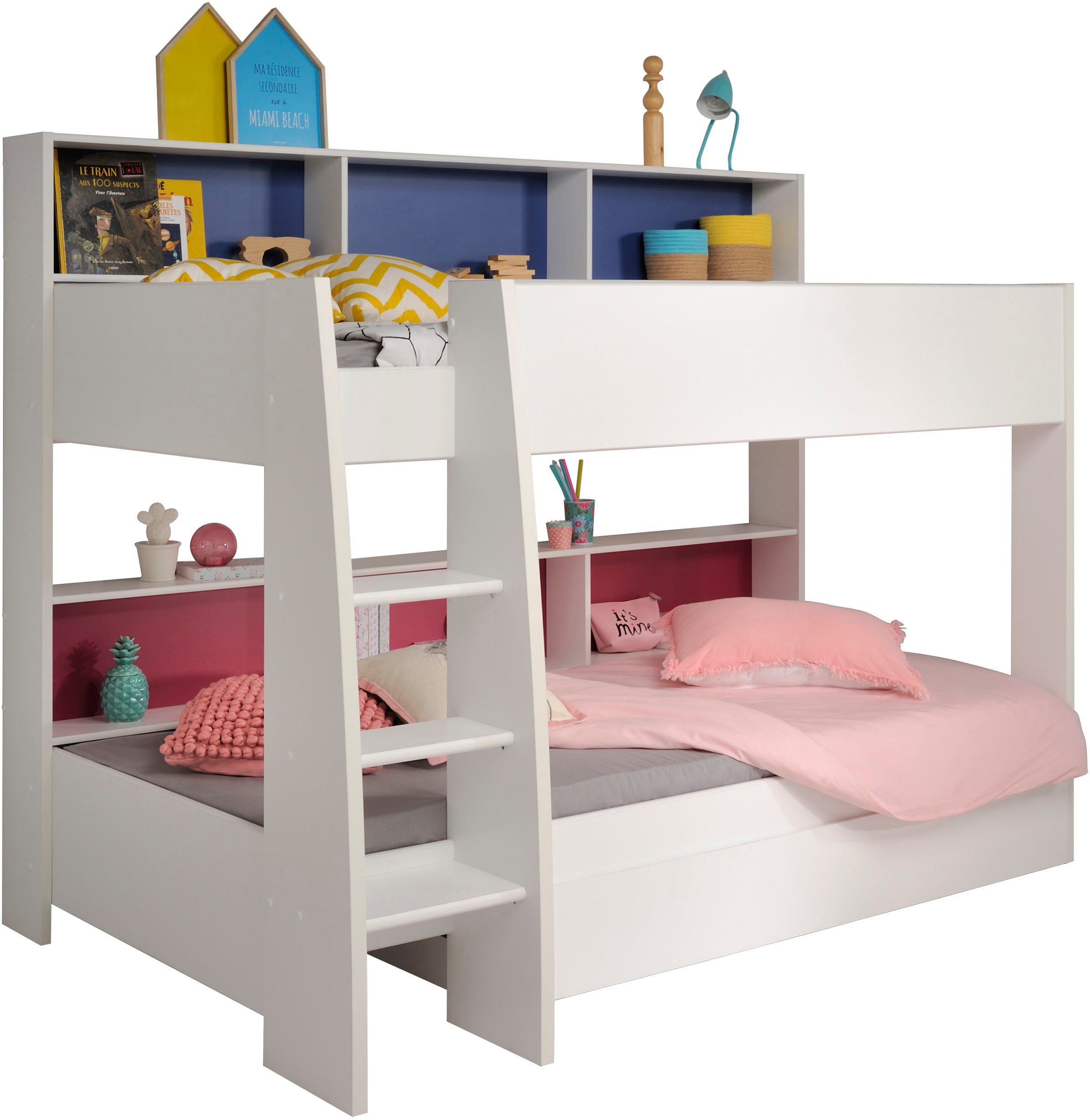 Parisot Stapelbed Tam Tam, stapelbed, gekleurde rekken, met bedkist veel opbergruimte, geweldig voor kleine ruimtes, topseller! stapelbedden wit