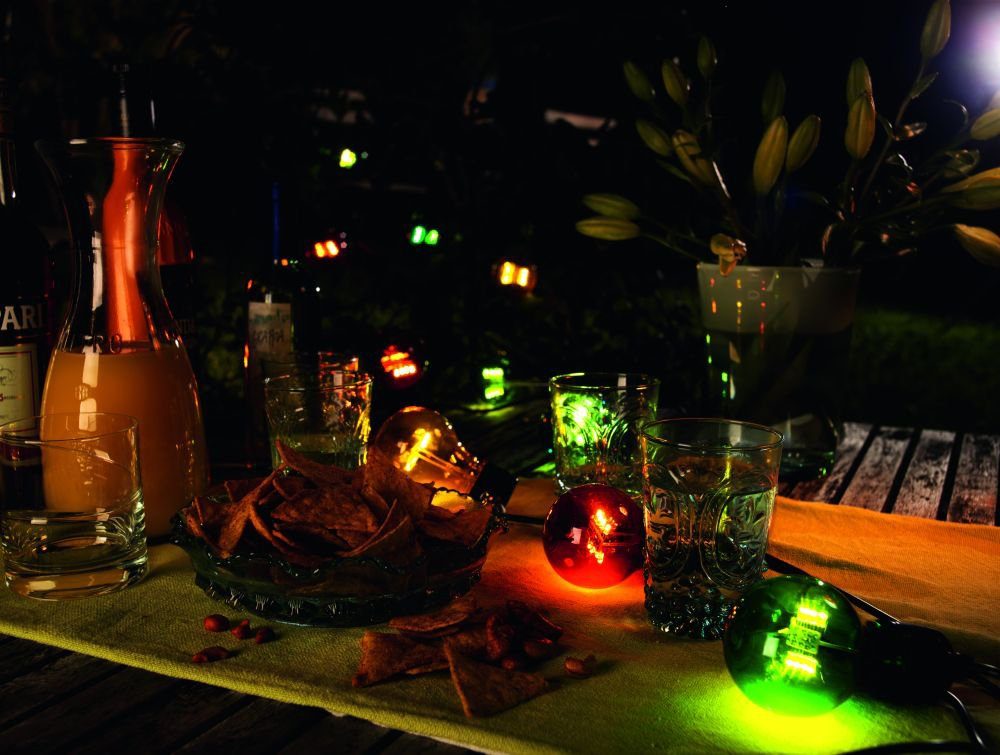 KONSTSMIDE Led-lichtsnoer kleurig, 10 gekleurde lampen / 80 warmwitte diodes