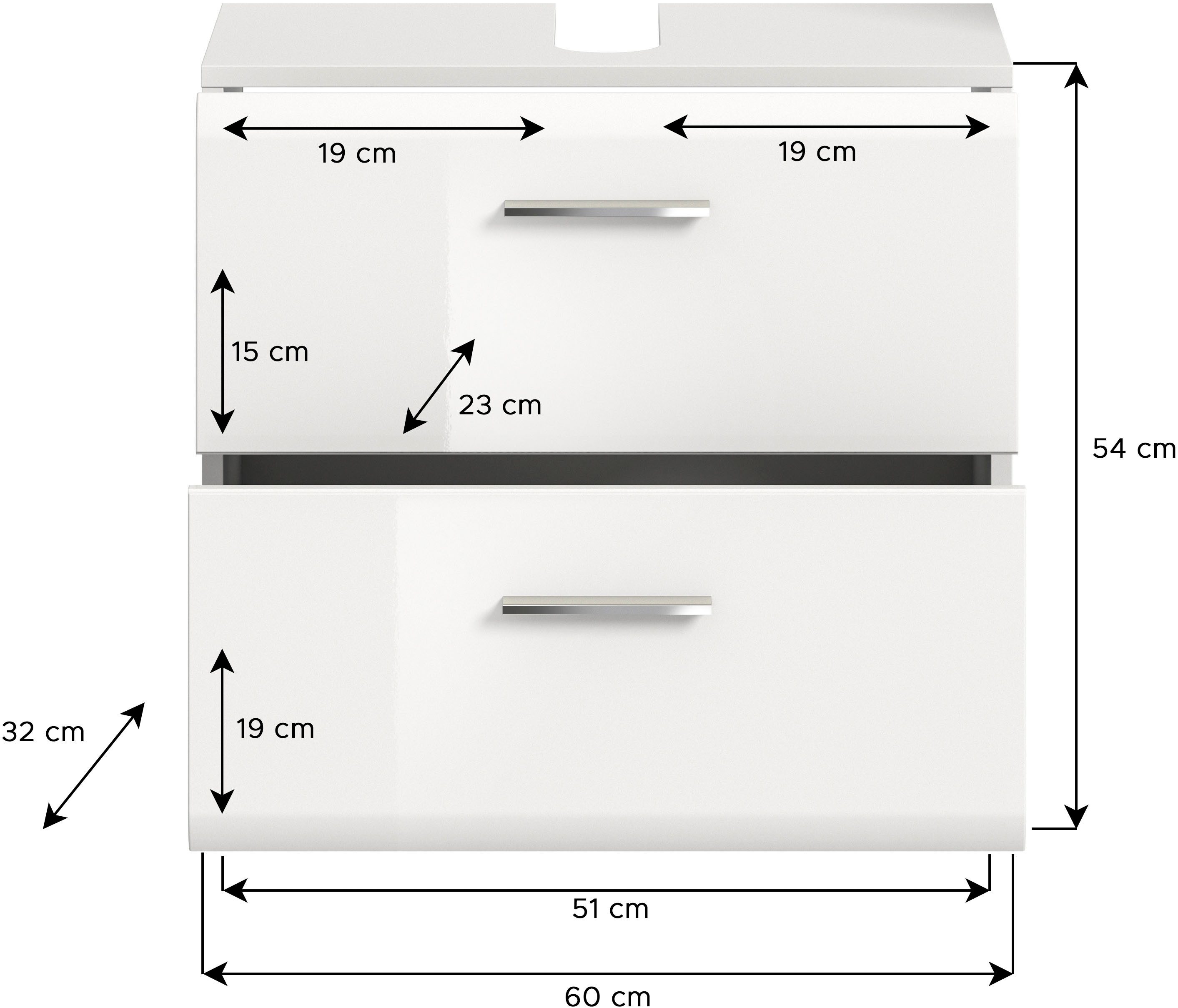 INOSIGN Wastafelonderkast FLORENZ, TOPSELLER!, Breedte 60 cm, 2 lades, incl. sifonaansluiting