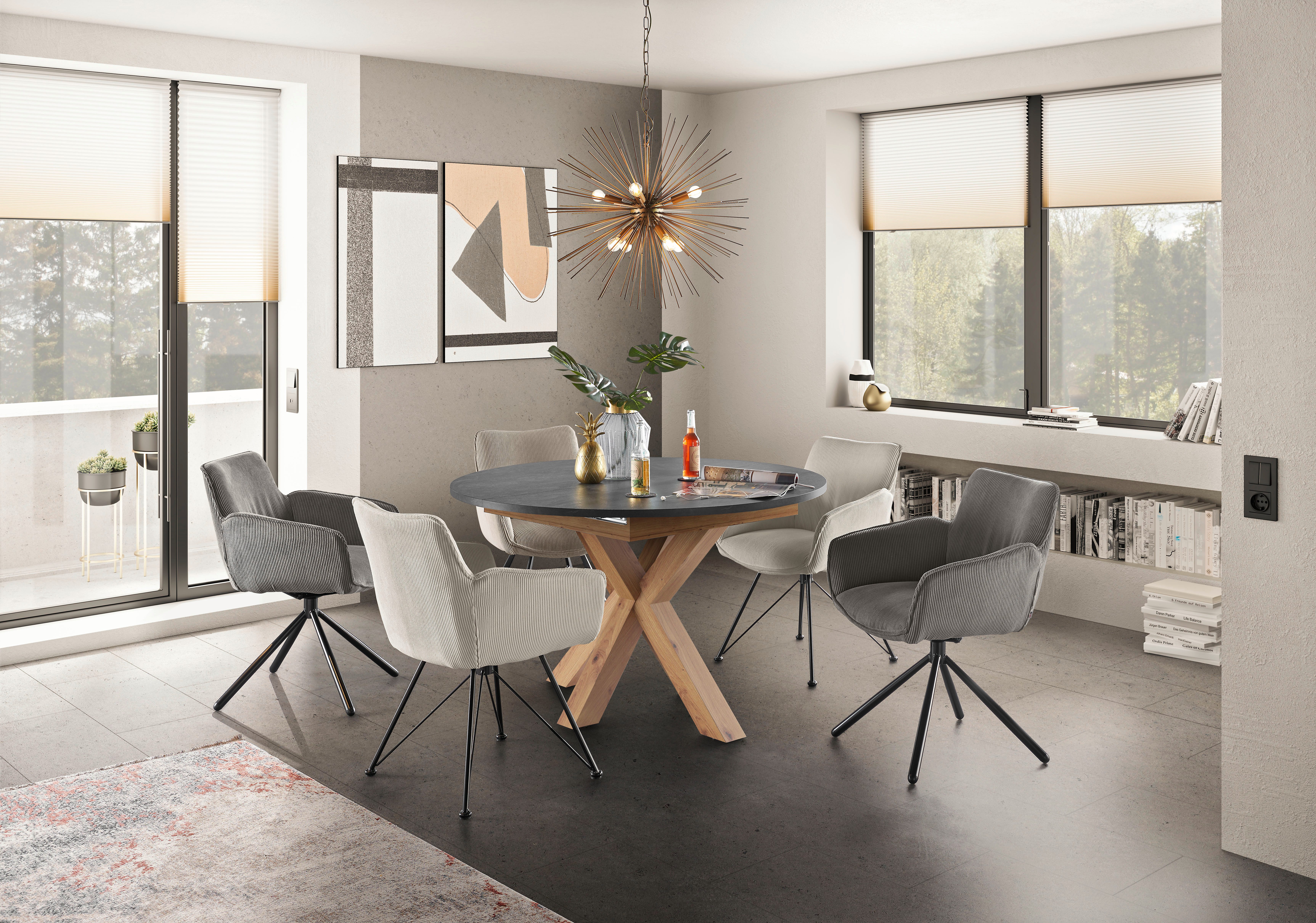 set one by Musterring Eettafel New Atlanta met ronde plaat, uitschuifbaar, stervoet, afmetingen ø130 cm (170x130 cm)