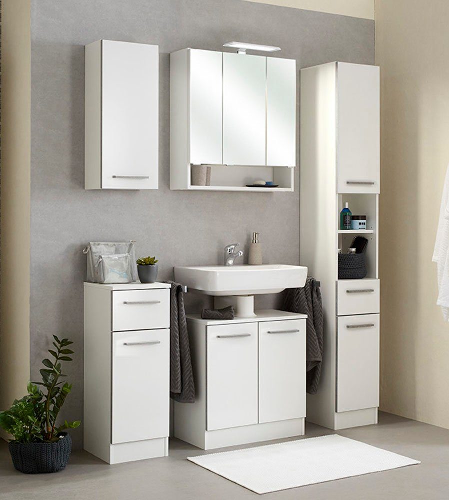 Saphir Badmeubelset Quickset 953 5-delig, wastafelonderkast en led-spiegelkast in glanzend wit, badkamermeubel inclusief deurdemper, zonder wasbak, 9 deuren (set, 5 stuks)