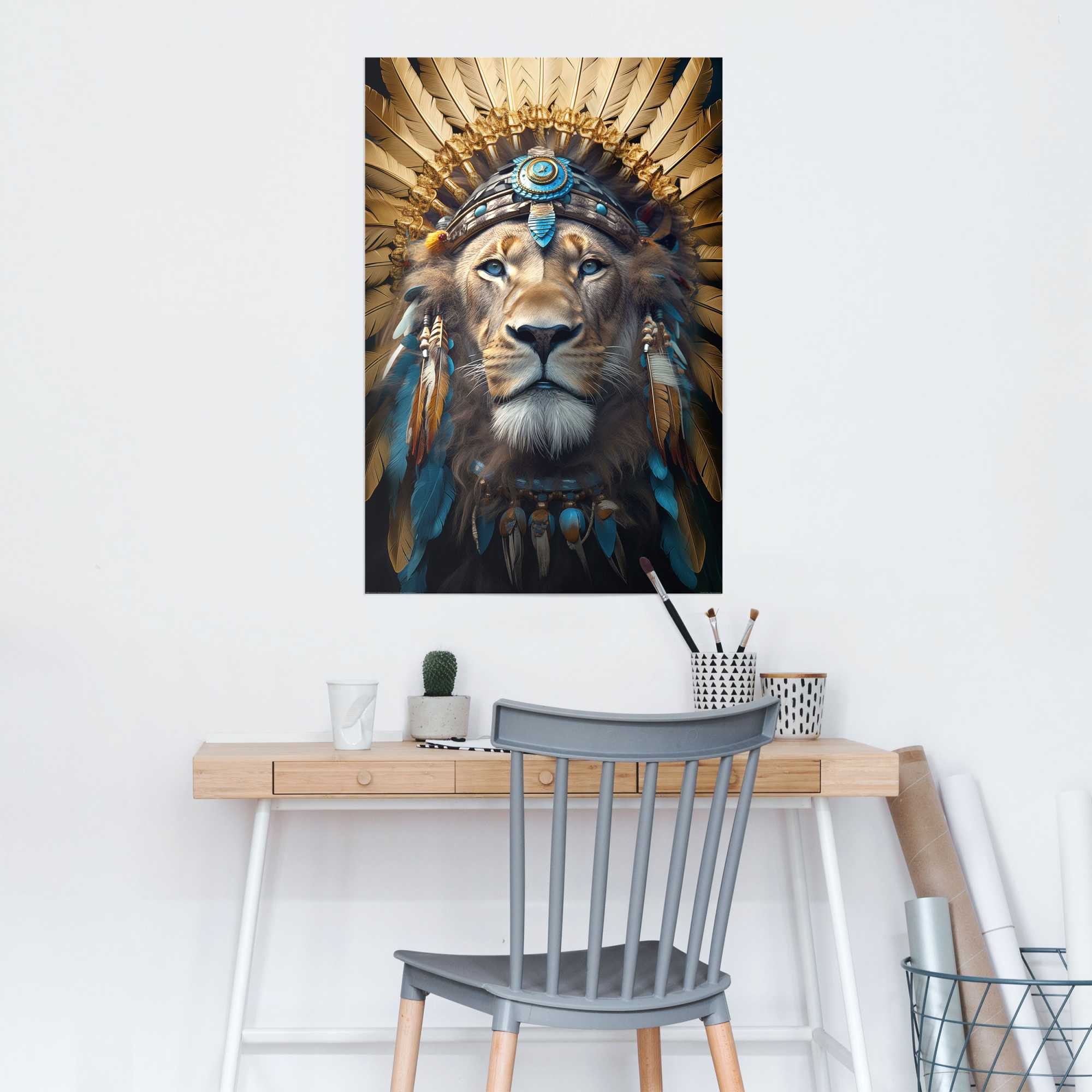 Reinders! Poster Ornament Lion deurposters blauw