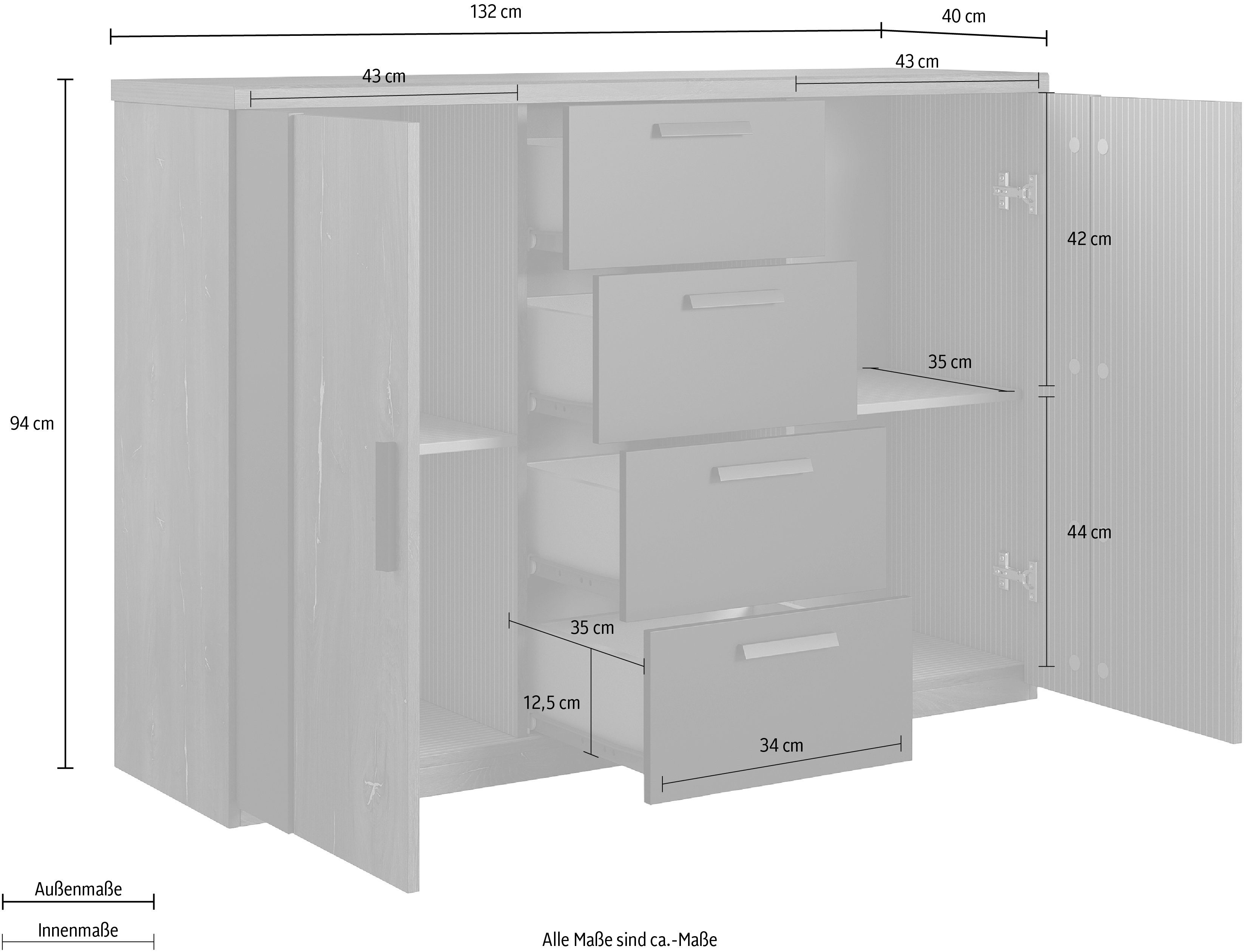 INOSIGN Ladekast Sigma, breedte 132 cm, moderne ladekast, Made in Europe Commode met veel opbergruimte, inlegplanken verstelbaar, dressoir